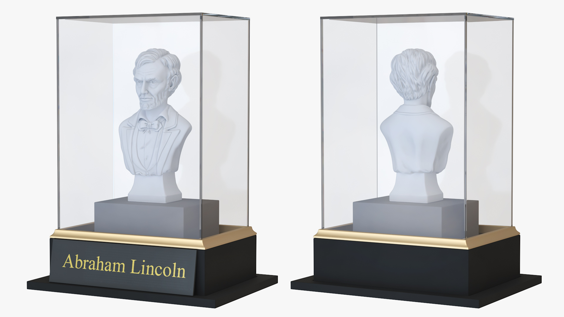 3D Gypsum Bust of Lincoln behind Protective Glass
