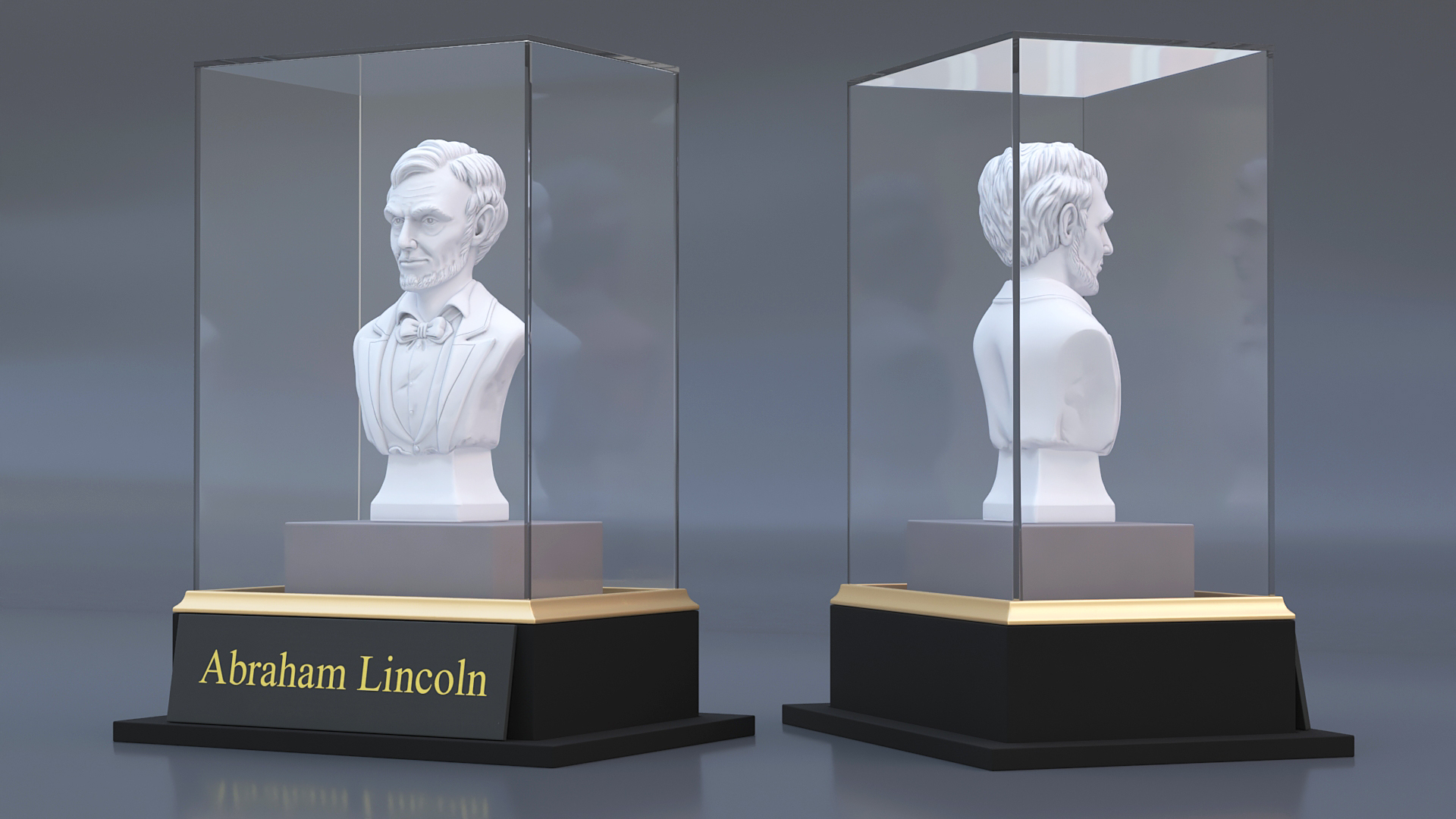 3D Gypsum Bust of Lincoln behind Protective Glass