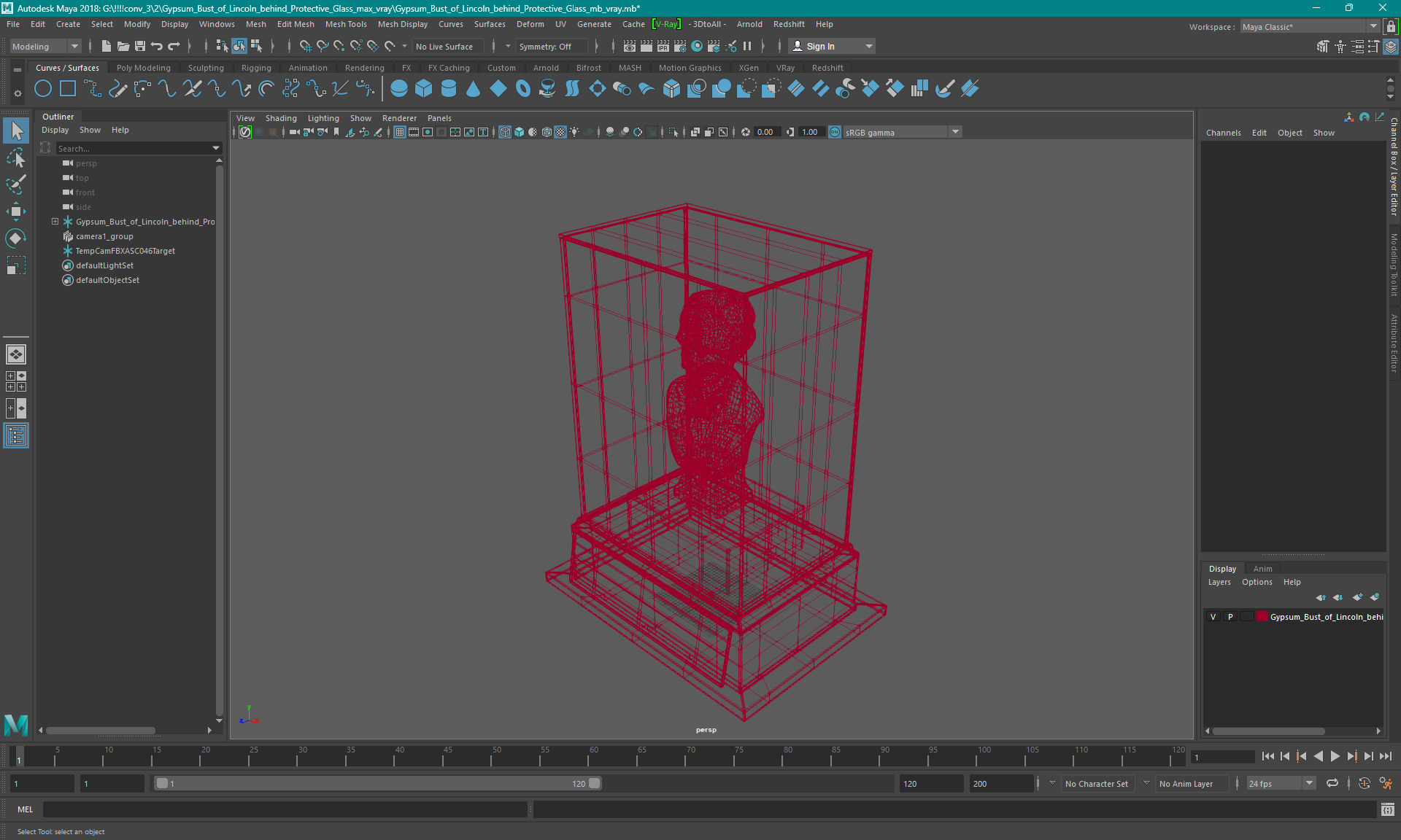 3D Gypsum Bust of Lincoln behind Protective Glass