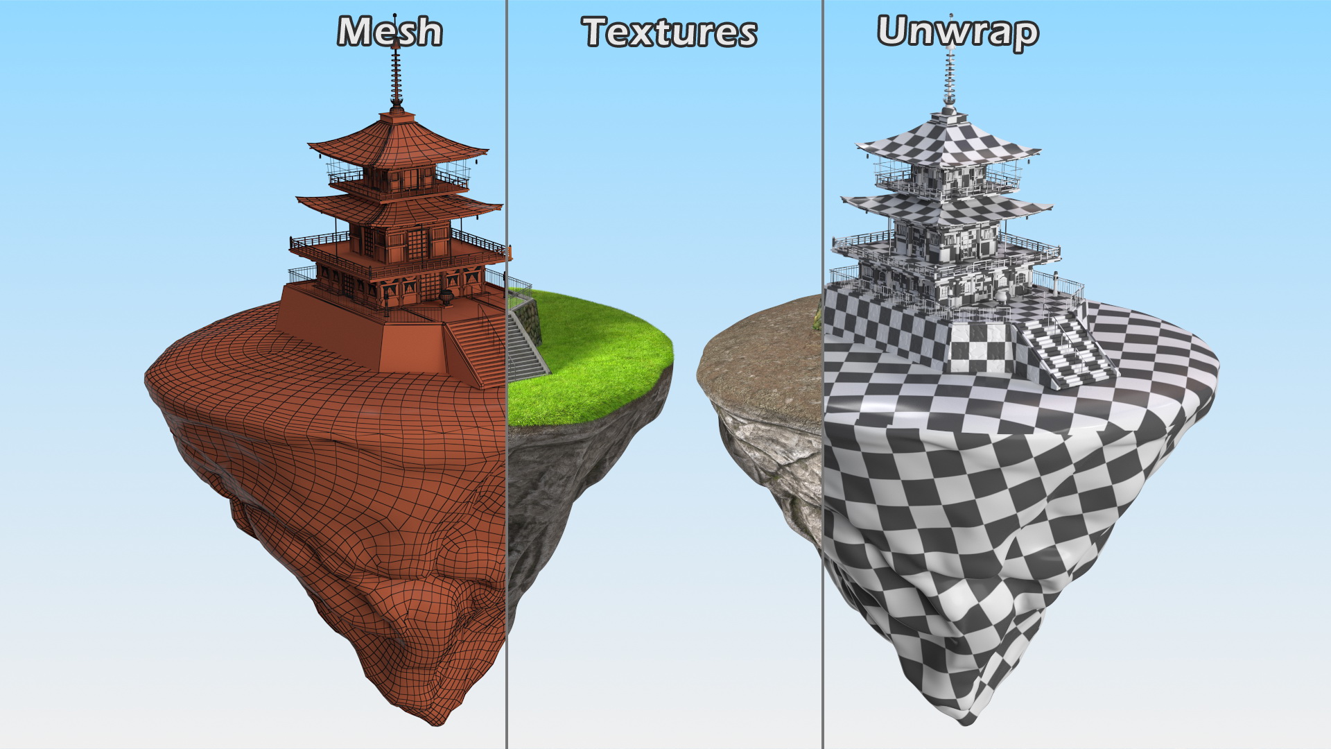 3D model Rock Round Cross Section with Temple Fur