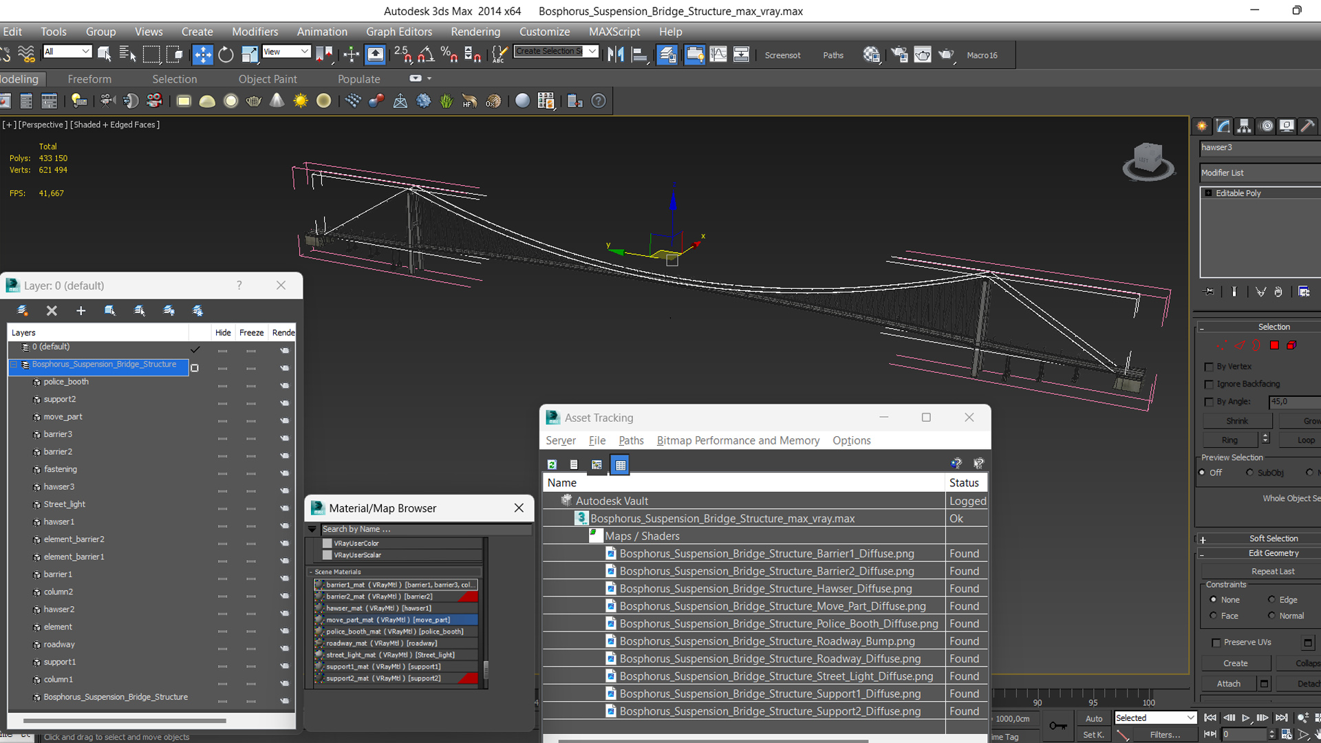 Bosphorus Suspension Bridge Structure 3D