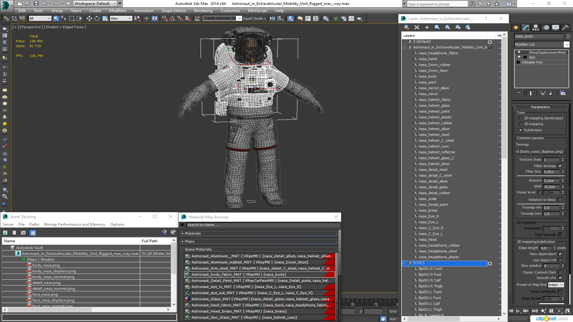 Astronaut in Extravehicular Mobility Unit Rigged for Cinema 4D 3D