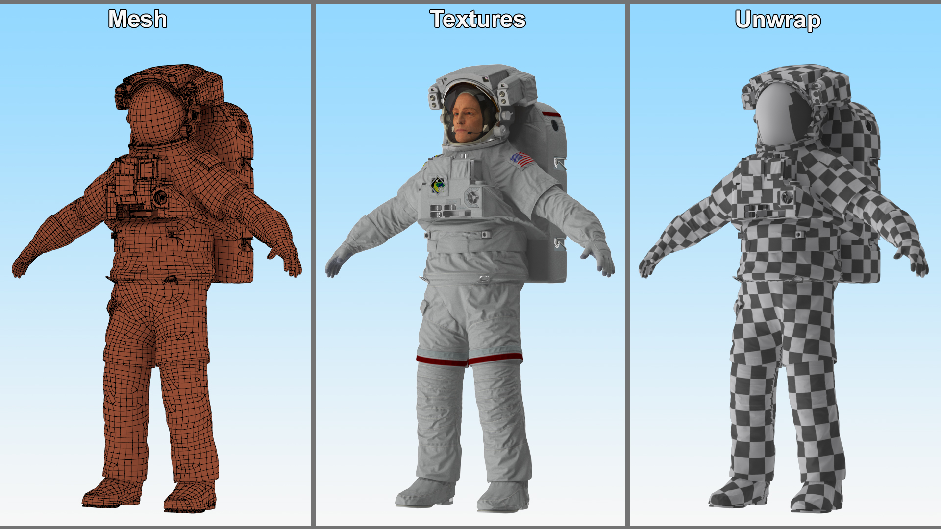 Astronaut in Extravehicular Mobility Unit Rigged for Cinema 4D 3D