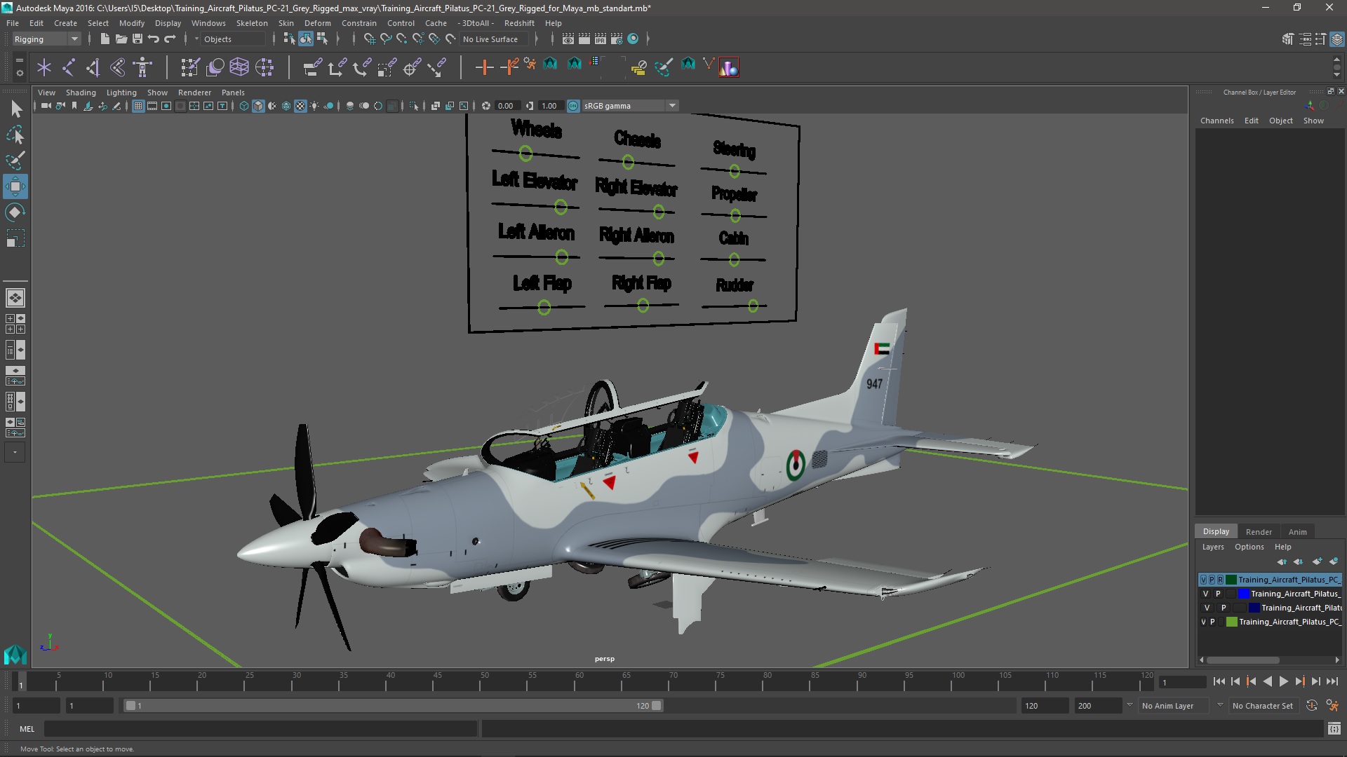 Training Aircraft Pilatus PC-21 Grey Rigged for Maya 3D