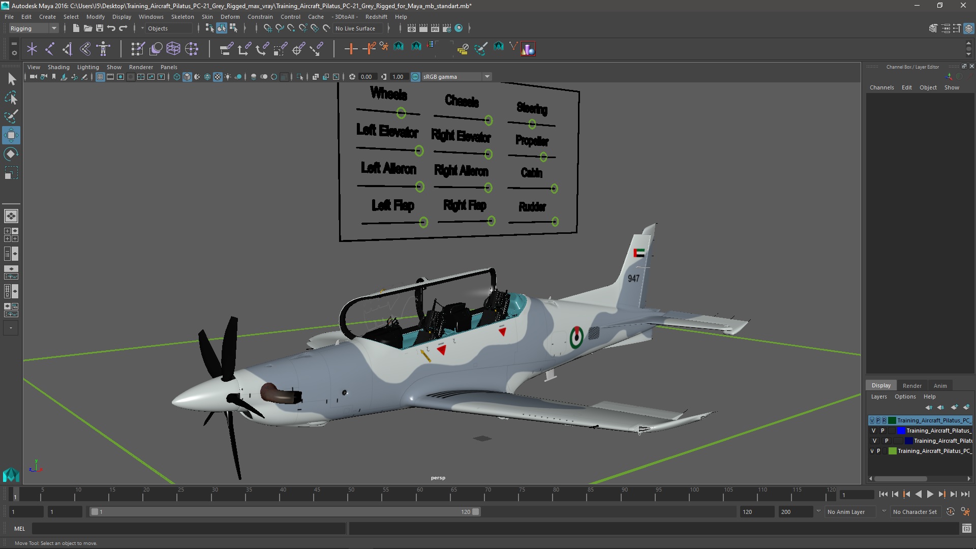Training Aircraft Pilatus PC-21 Grey Rigged for Maya 3D
