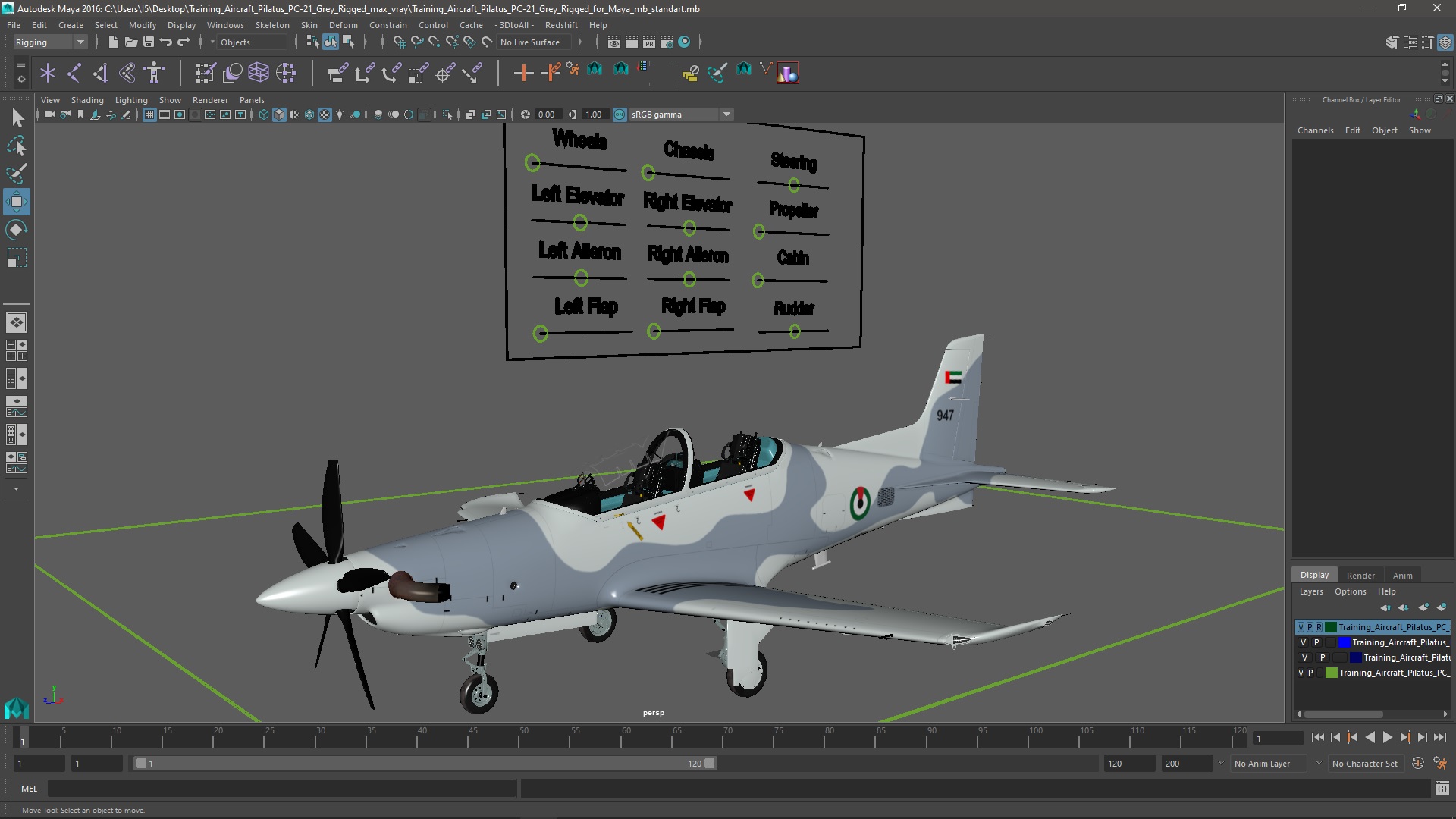 Training Aircraft Pilatus PC-21 Grey Rigged for Maya 3D
