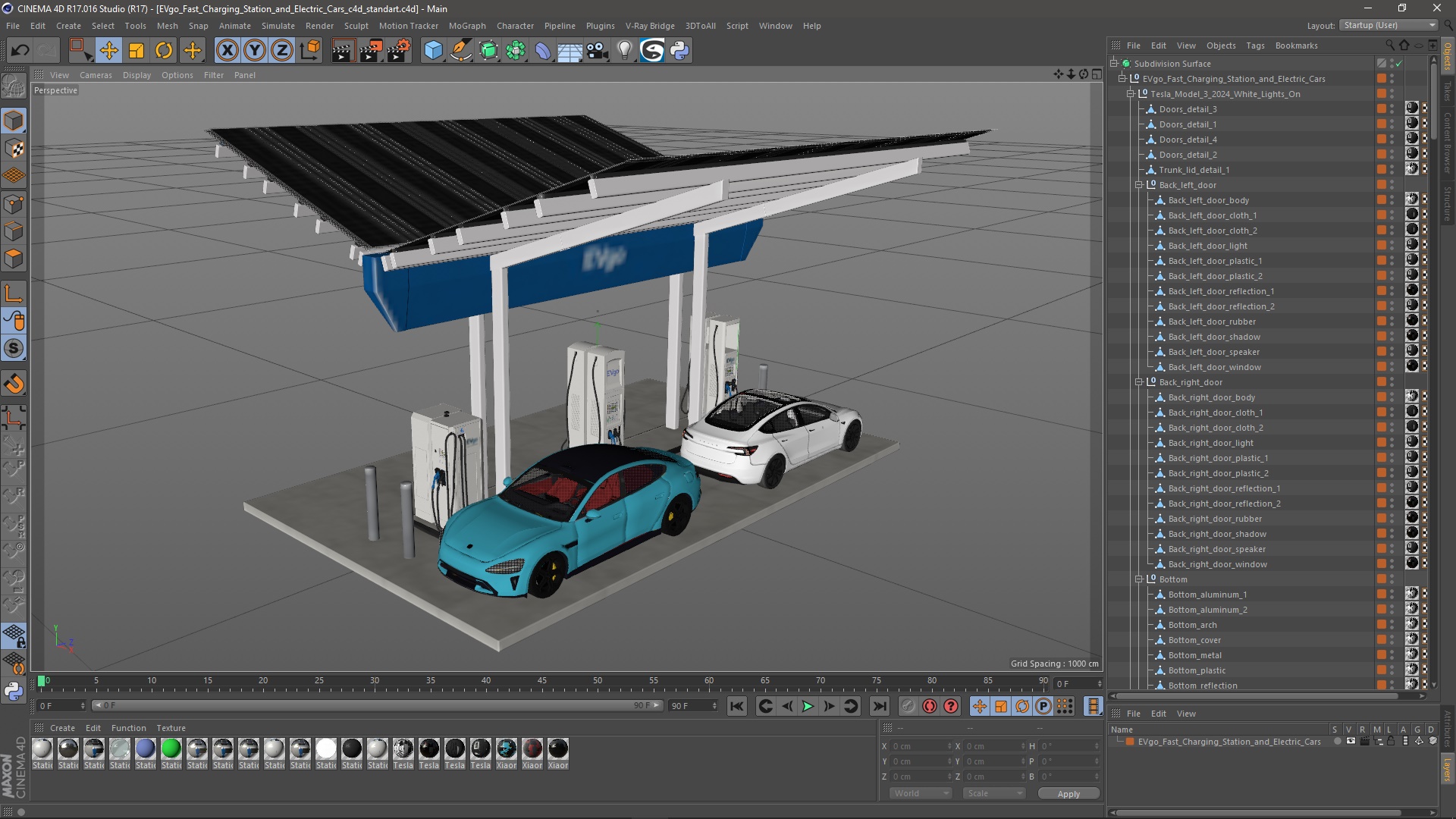 EVgo Fast Charging Station and Electric Cars 3D model