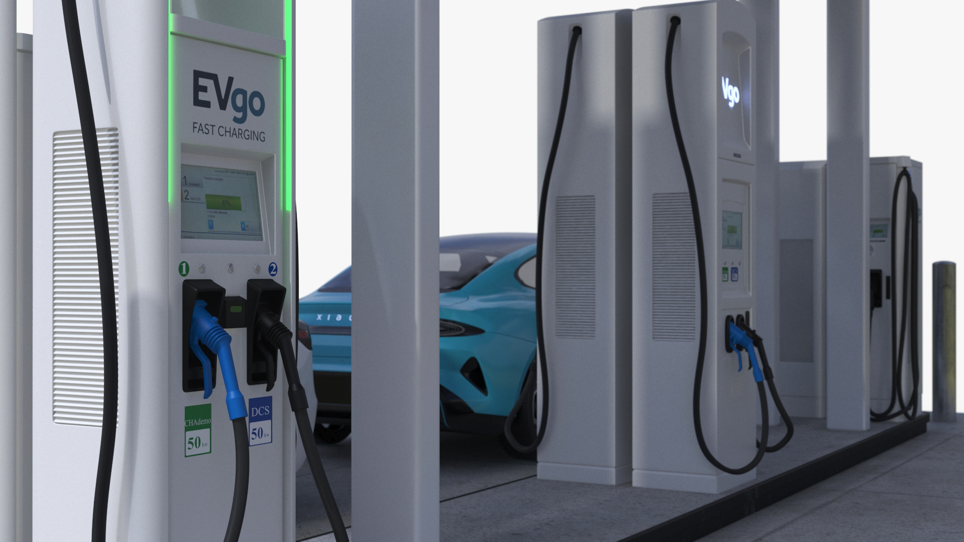 EVgo Fast Charging Station and Electric Cars 3D model