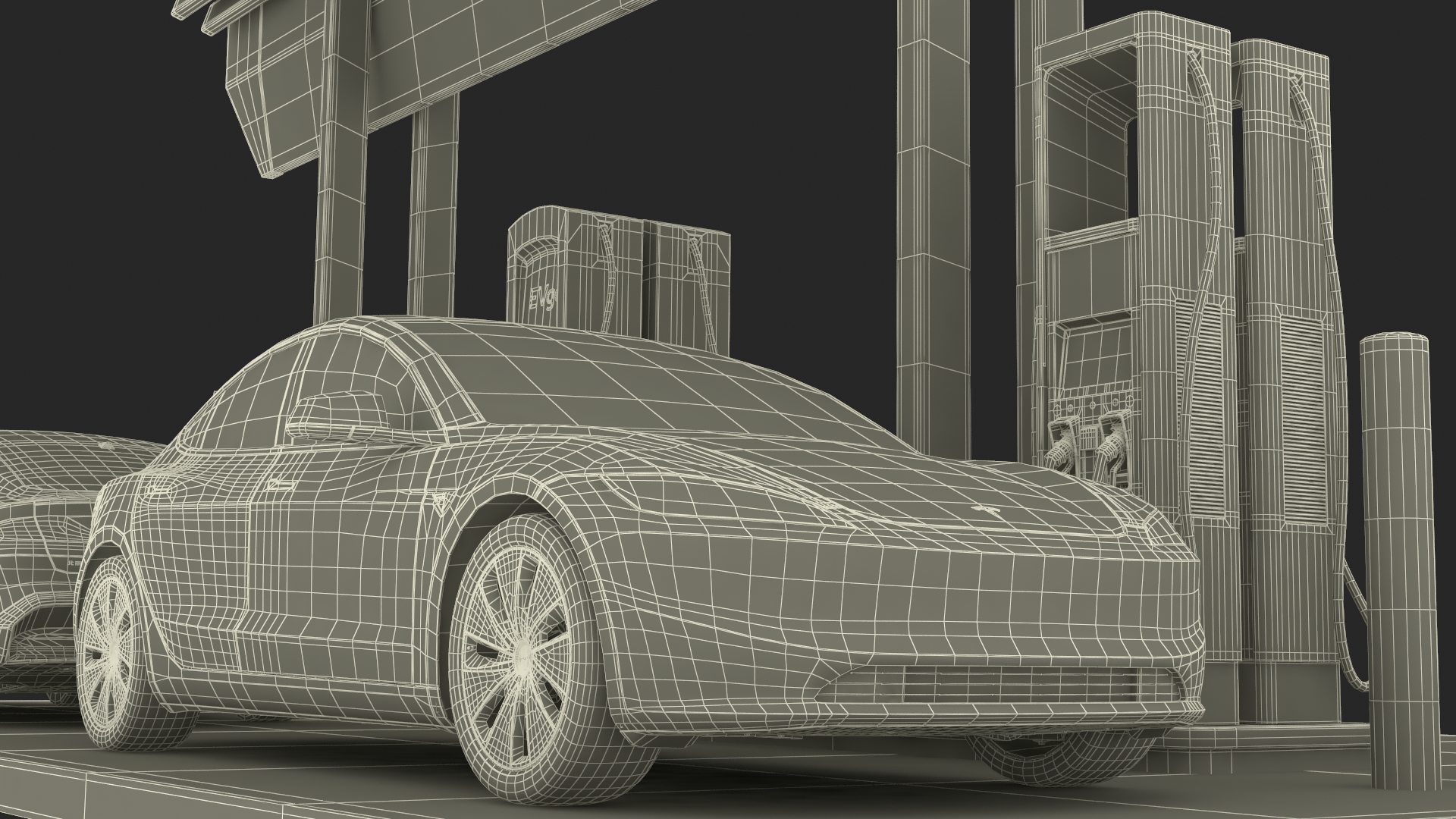 EVgo Fast Charging Station and Electric Cars 3D model