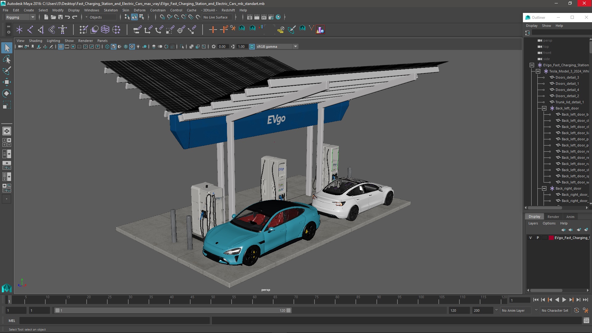 EVgo Fast Charging Station and Electric Cars 3D model