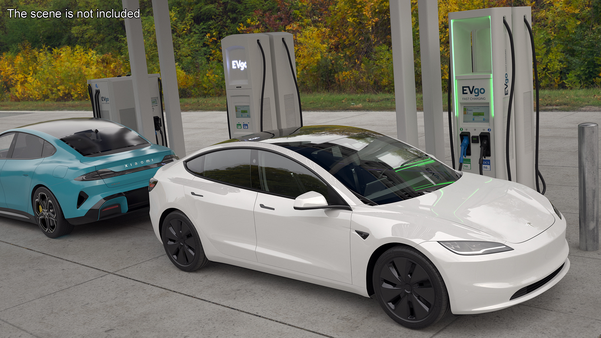 EVgo Fast Charging Station and Electric Cars 3D model