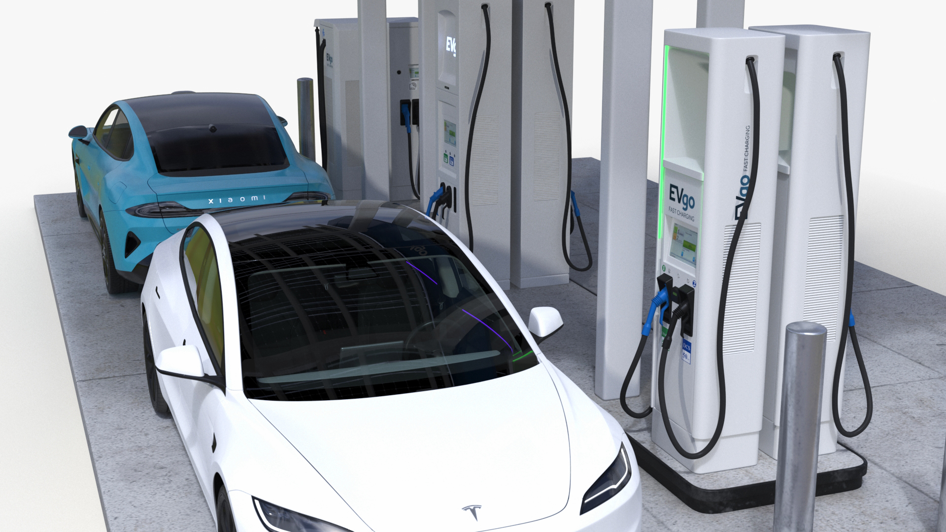EVgo Fast Charging Station and Electric Cars 3D model