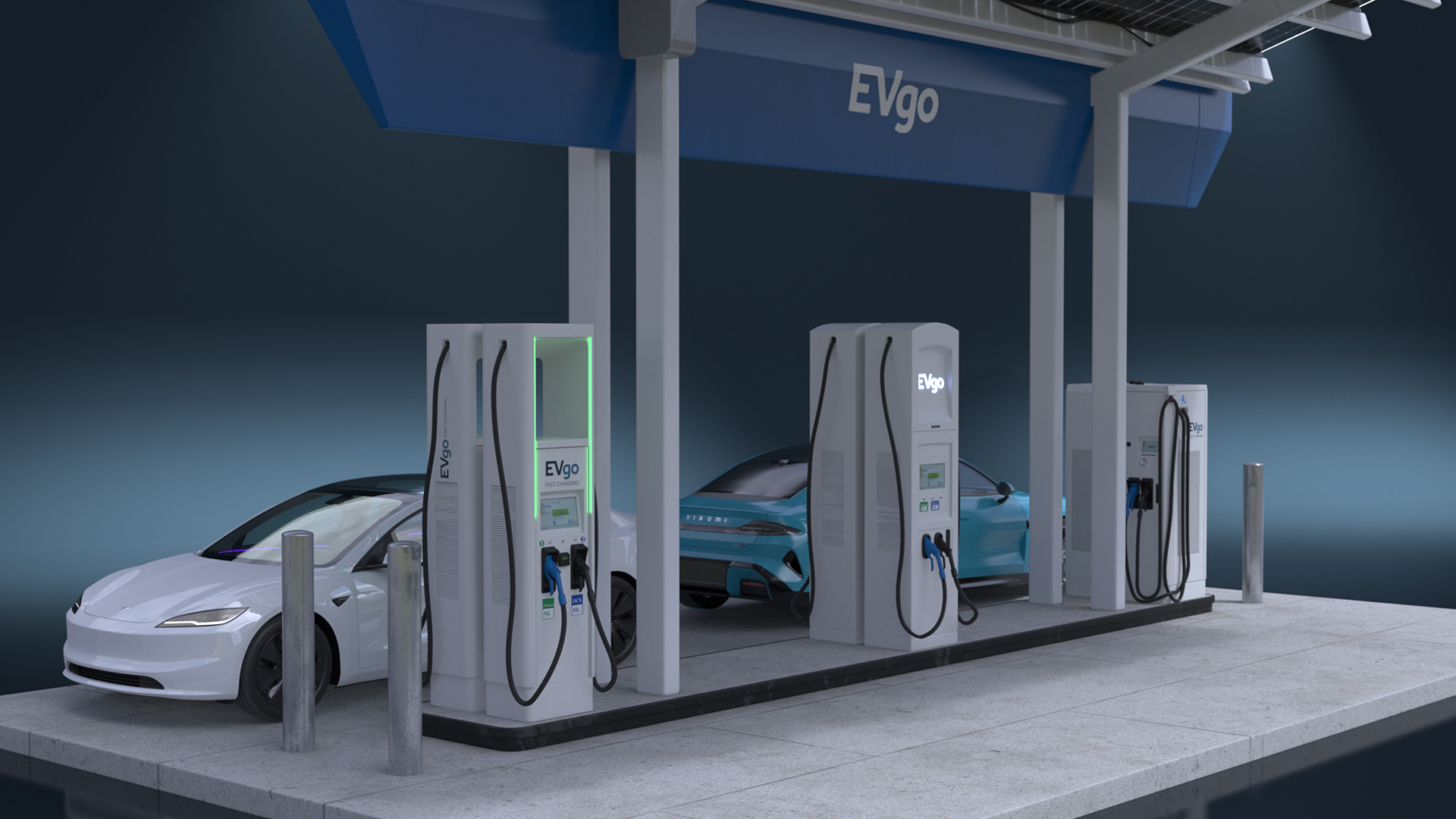 EVgo Fast Charging Station and Electric Cars 3D model