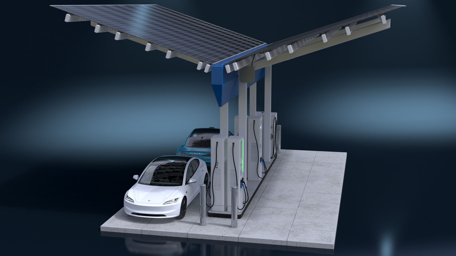EVgo Fast Charging Station and Electric Cars 3D model