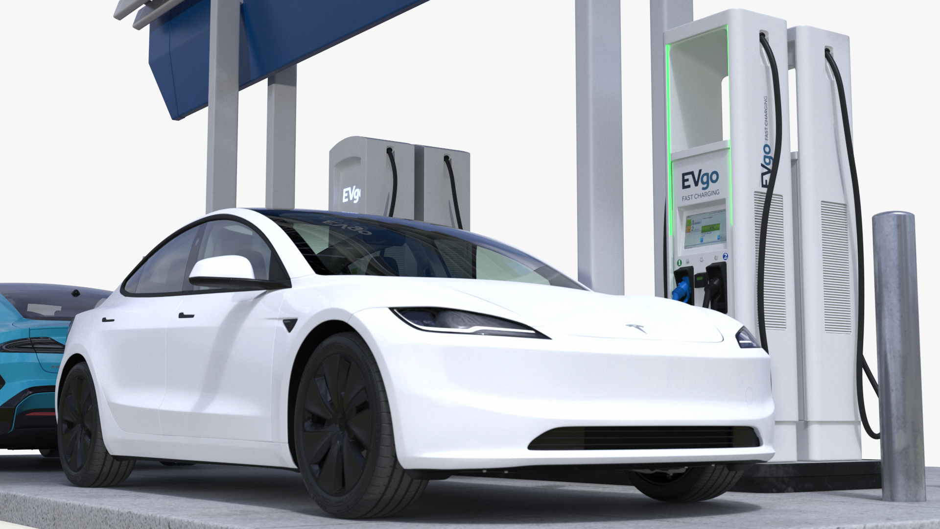 EVgo Fast Charging Station and Electric Cars 3D model