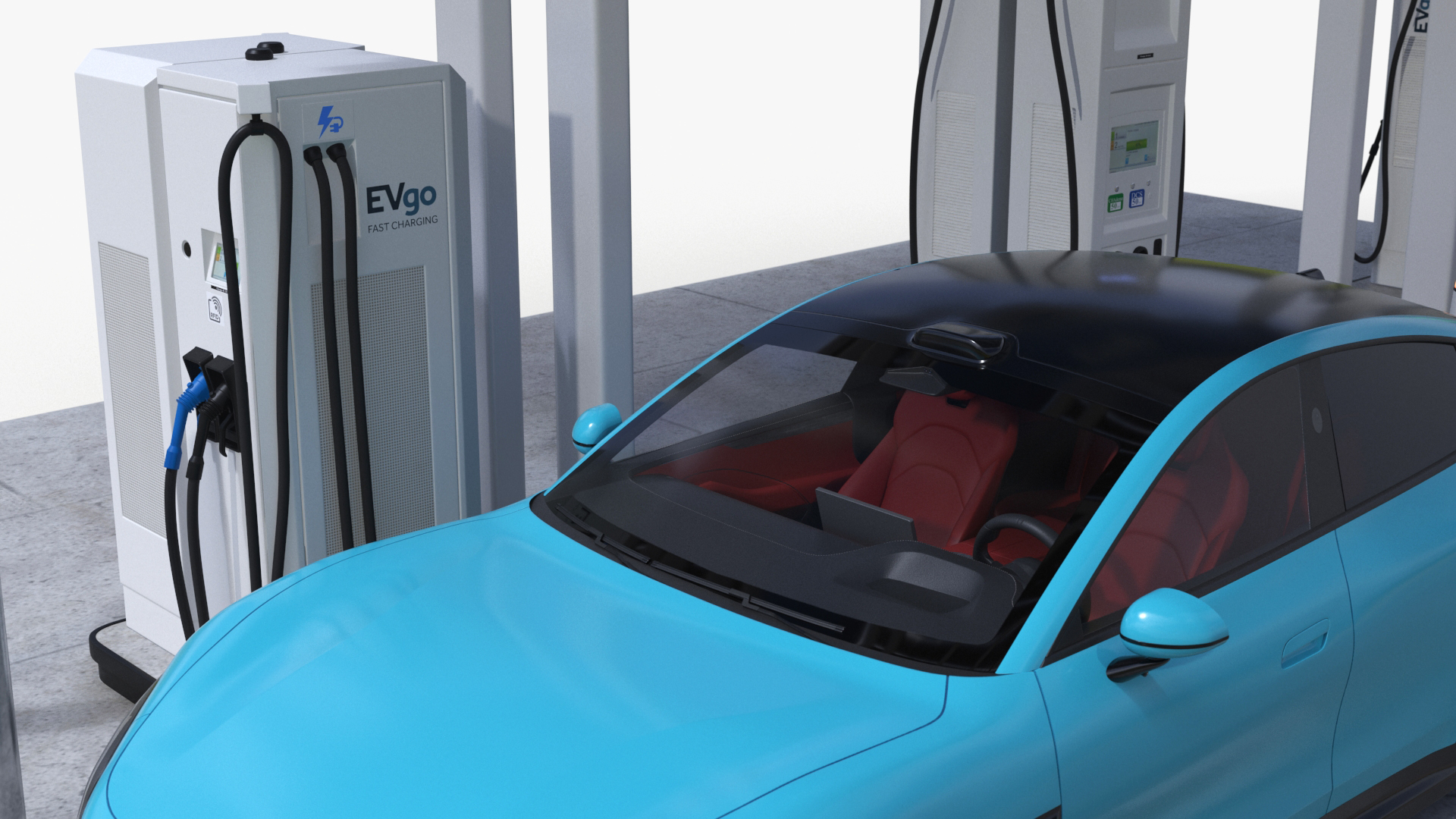 EVgo Fast Charging Station and Electric Cars 3D model