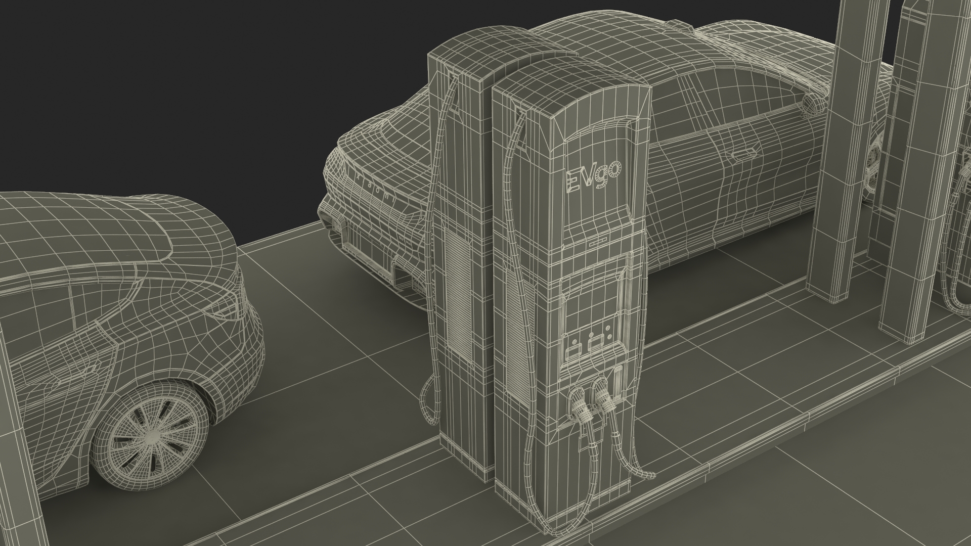 EVgo Fast Charging Station and Electric Cars 3D model