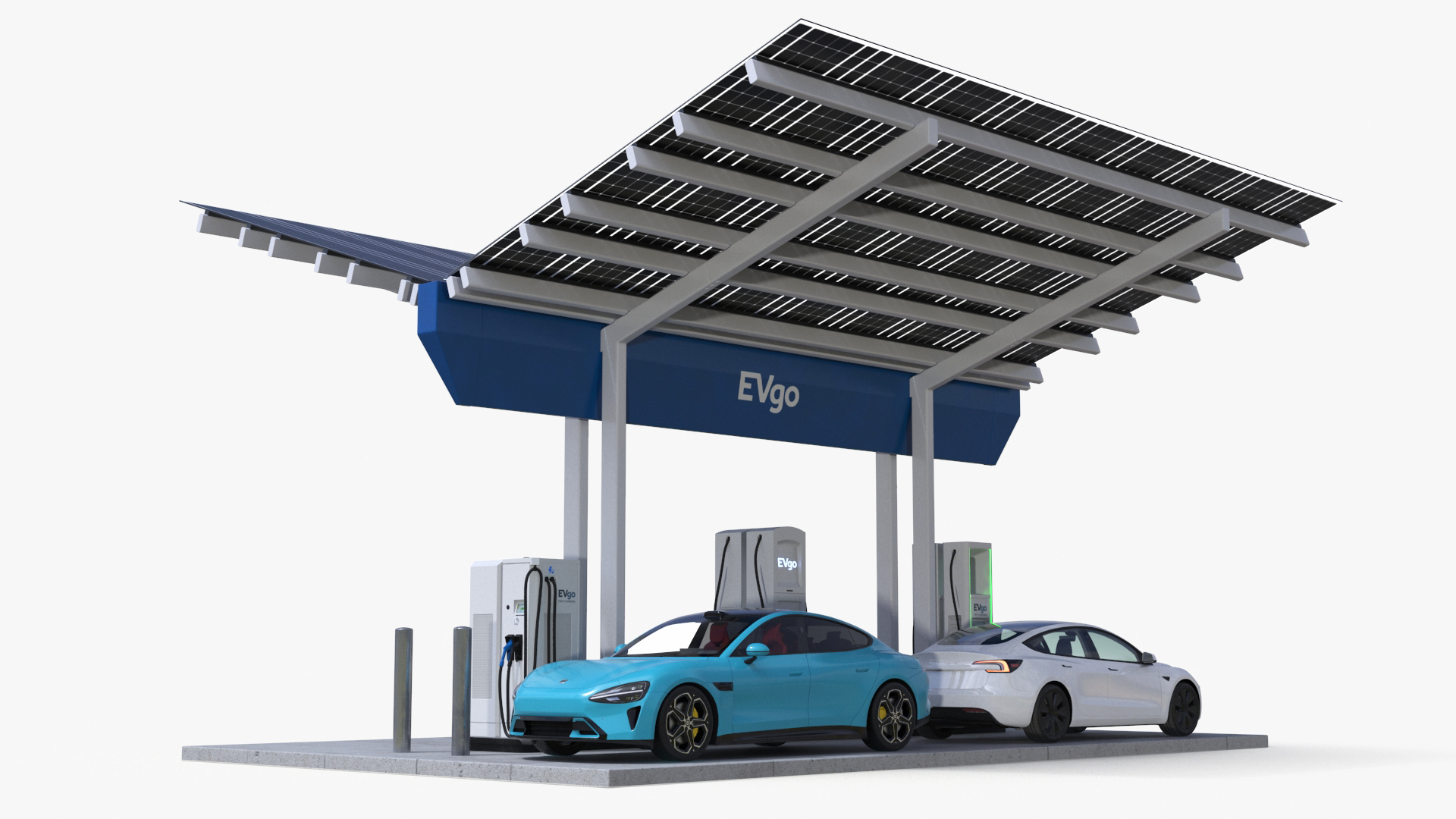 EVgo Fast Charging Station and Electric Cars 3D model