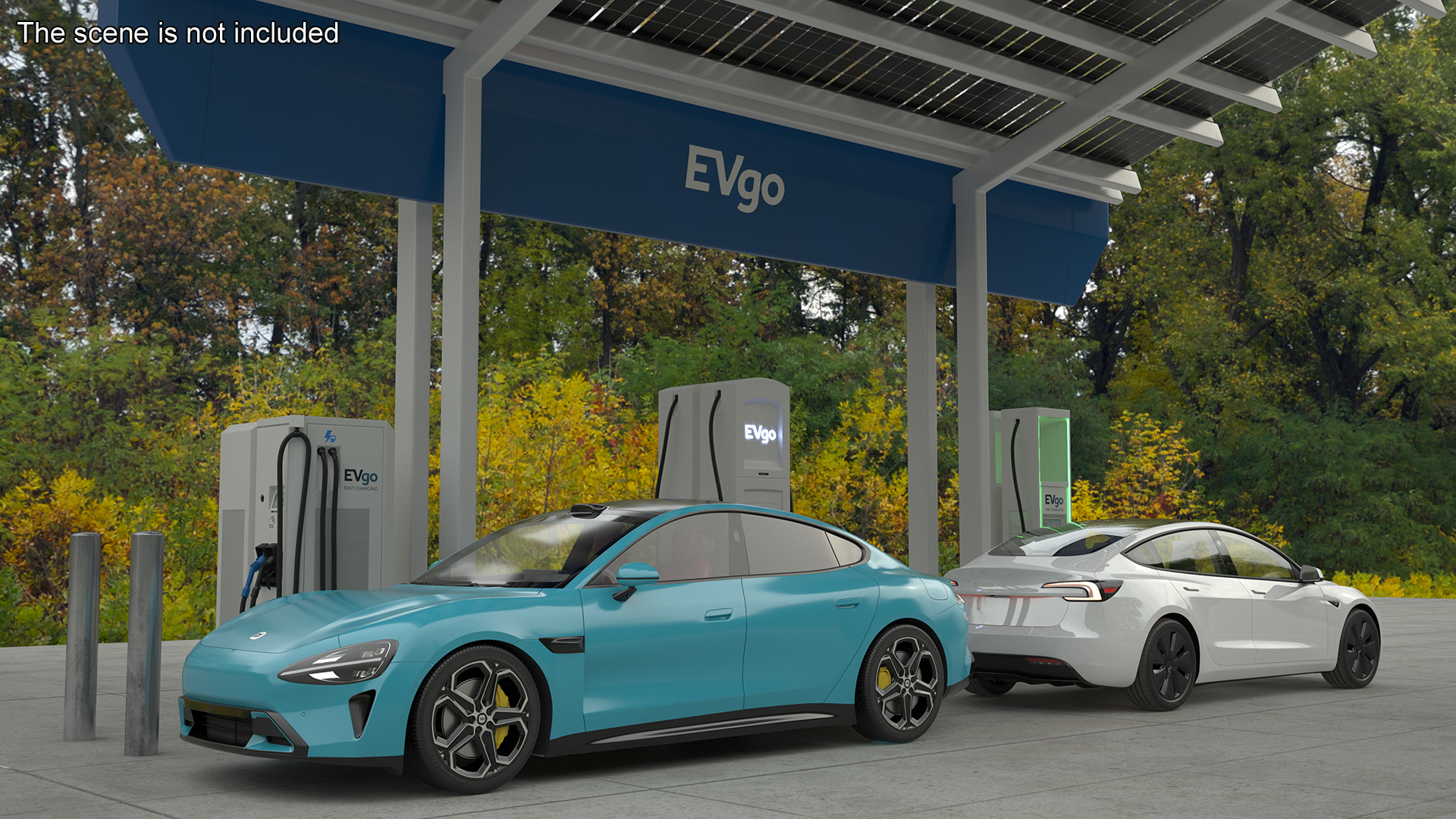 EVgo Fast Charging Station and Electric Cars 3D model