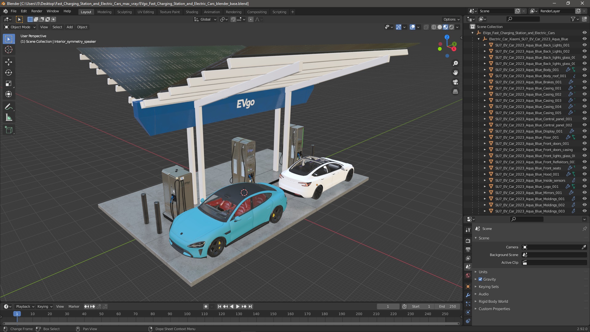 EVgo Fast Charging Station and Electric Cars 3D model