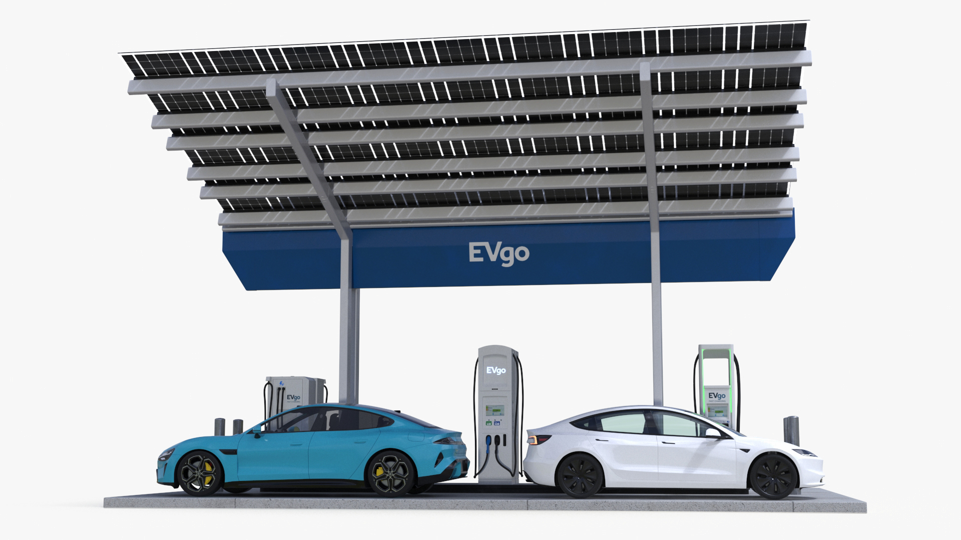 EVgo Fast Charging Station and Electric Cars 3D model