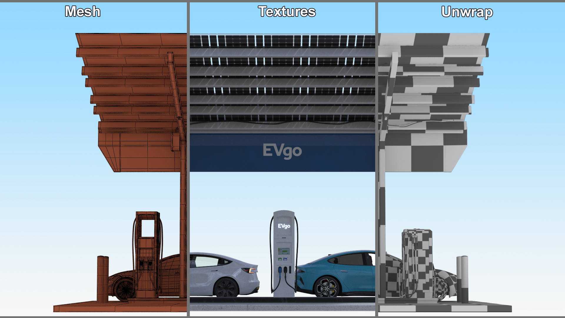 EVgo Fast Charging Station and Electric Cars 3D model