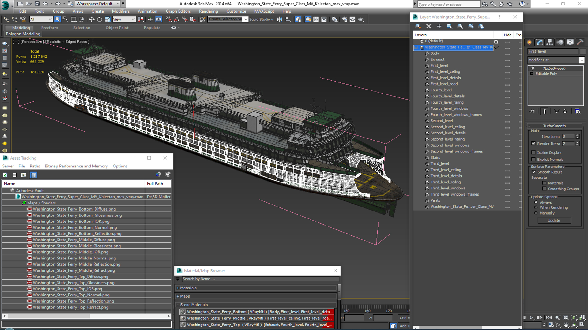 3D Washington State Ferry Super Class MV Kaleetan