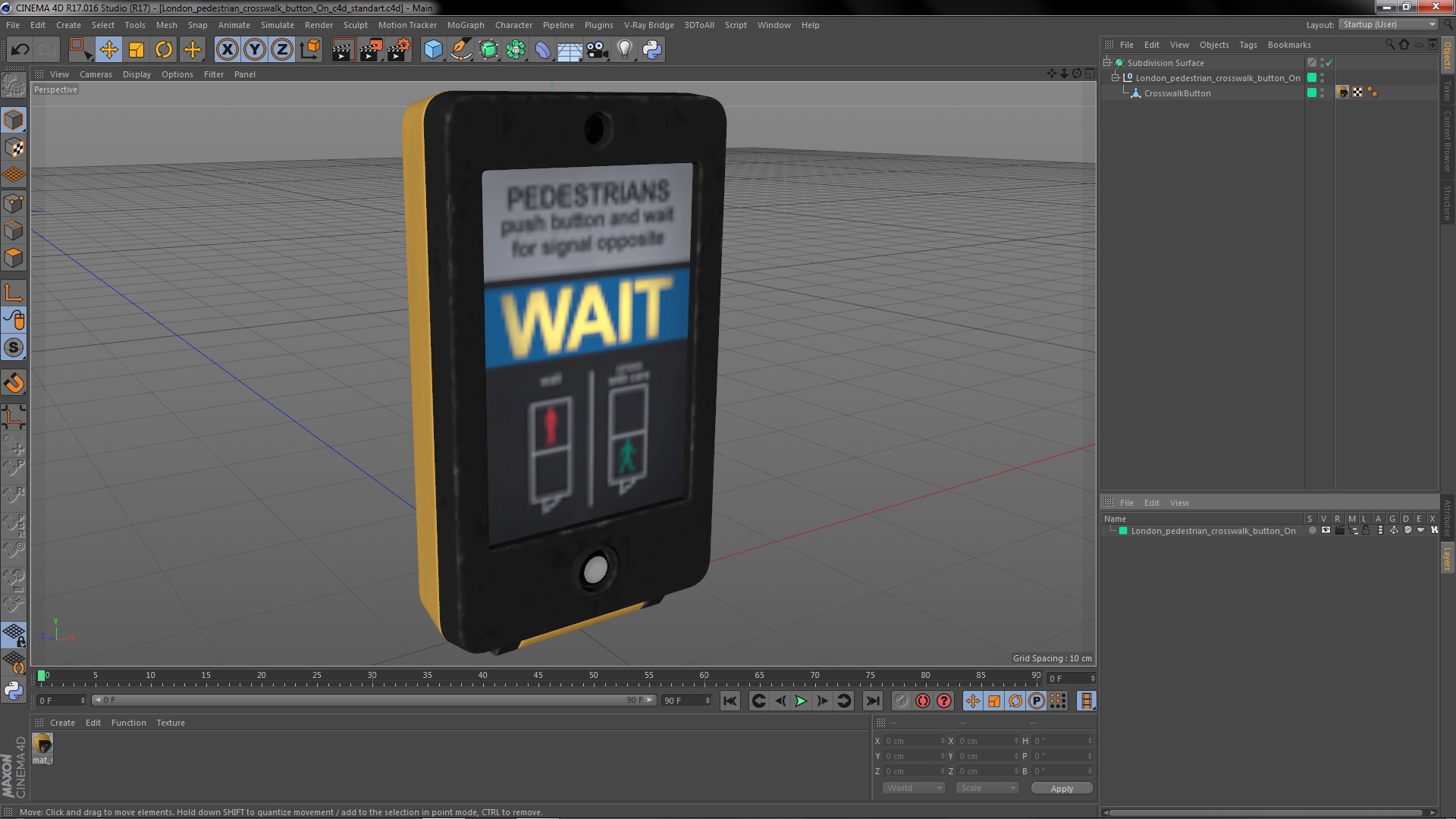 London pedestrian crosswalk button On 3D