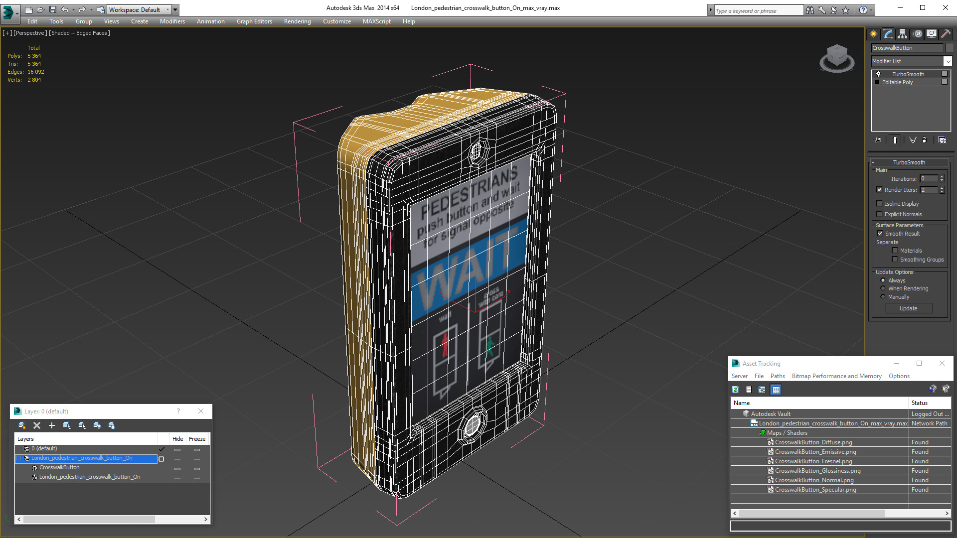 London pedestrian crosswalk button On 3D
