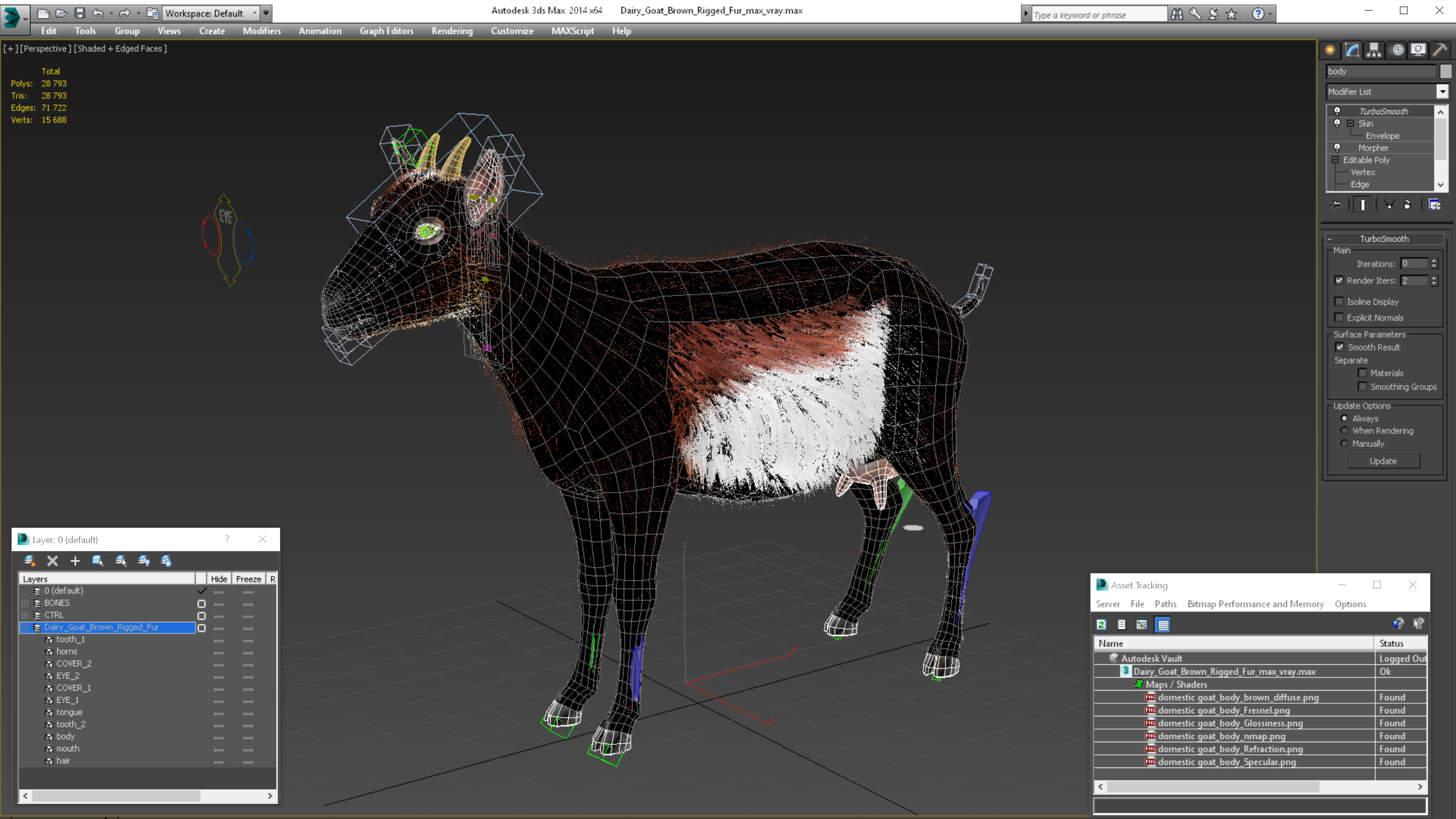 Dairy Goat Brown Rigged Fur 3D