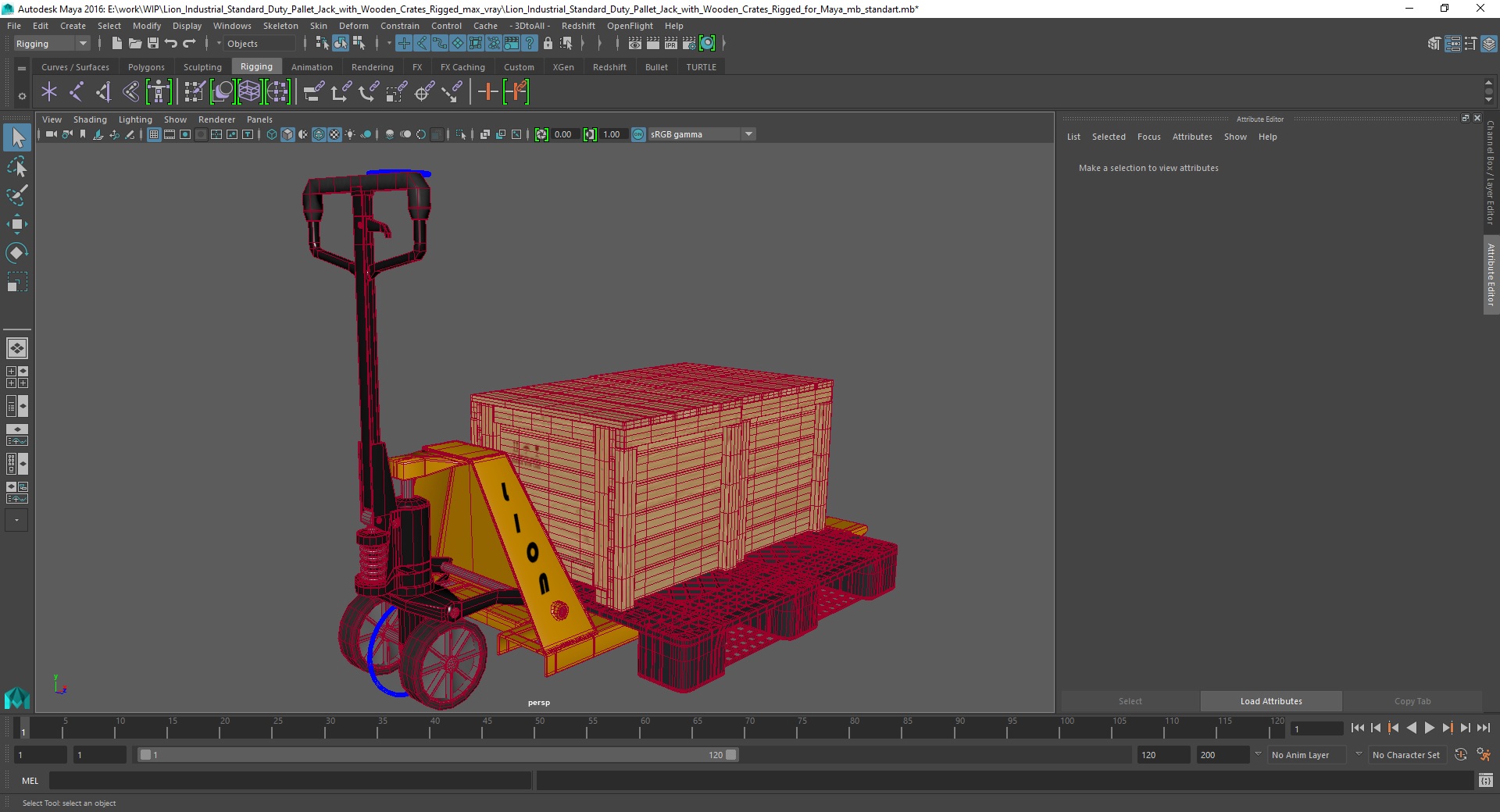 3D Lion Industrial Standard Duty Pallet Jack with Wooden Crates Rigged for Maya