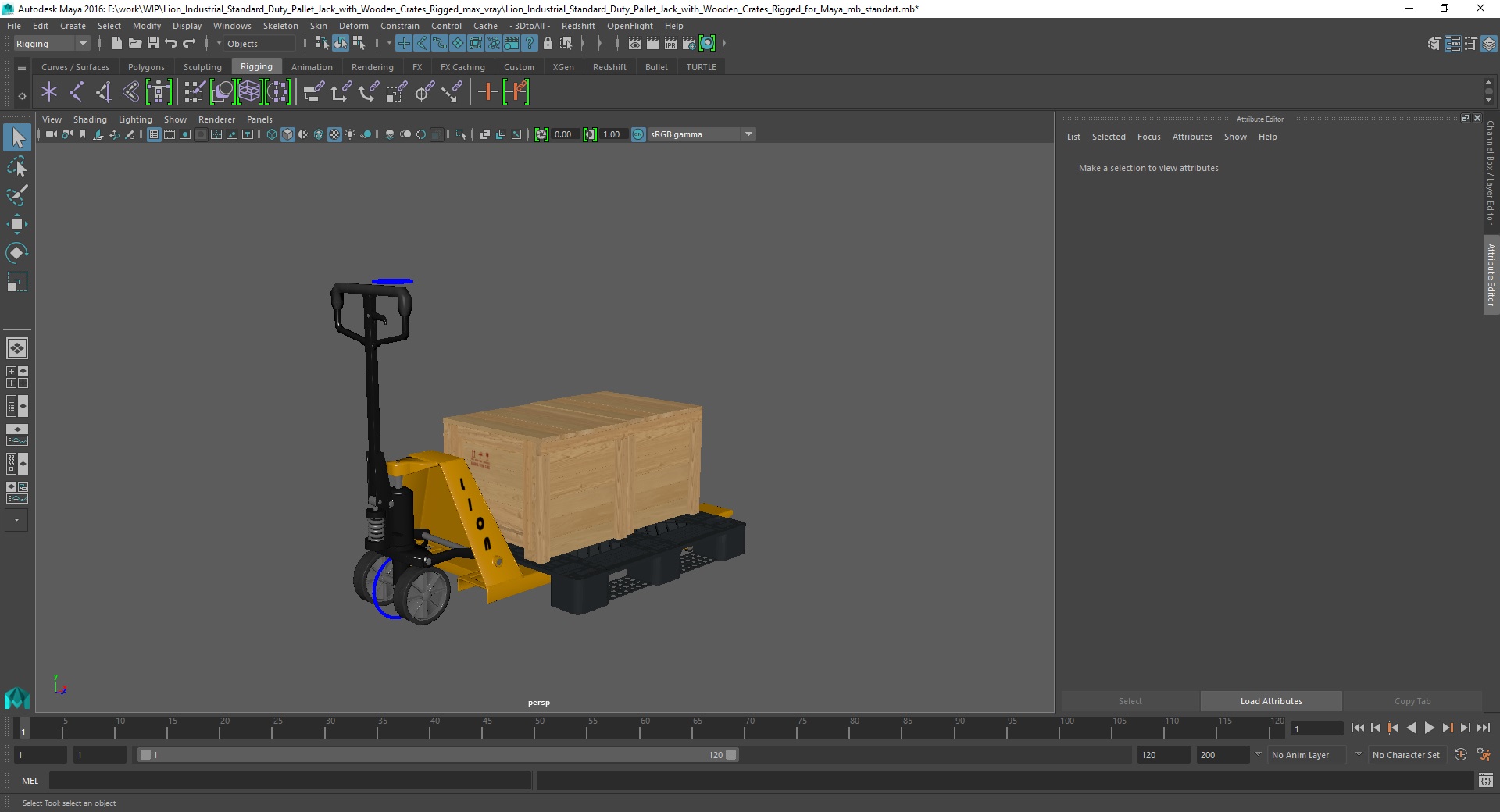3D Lion Industrial Standard Duty Pallet Jack with Wooden Crates Rigged for Maya