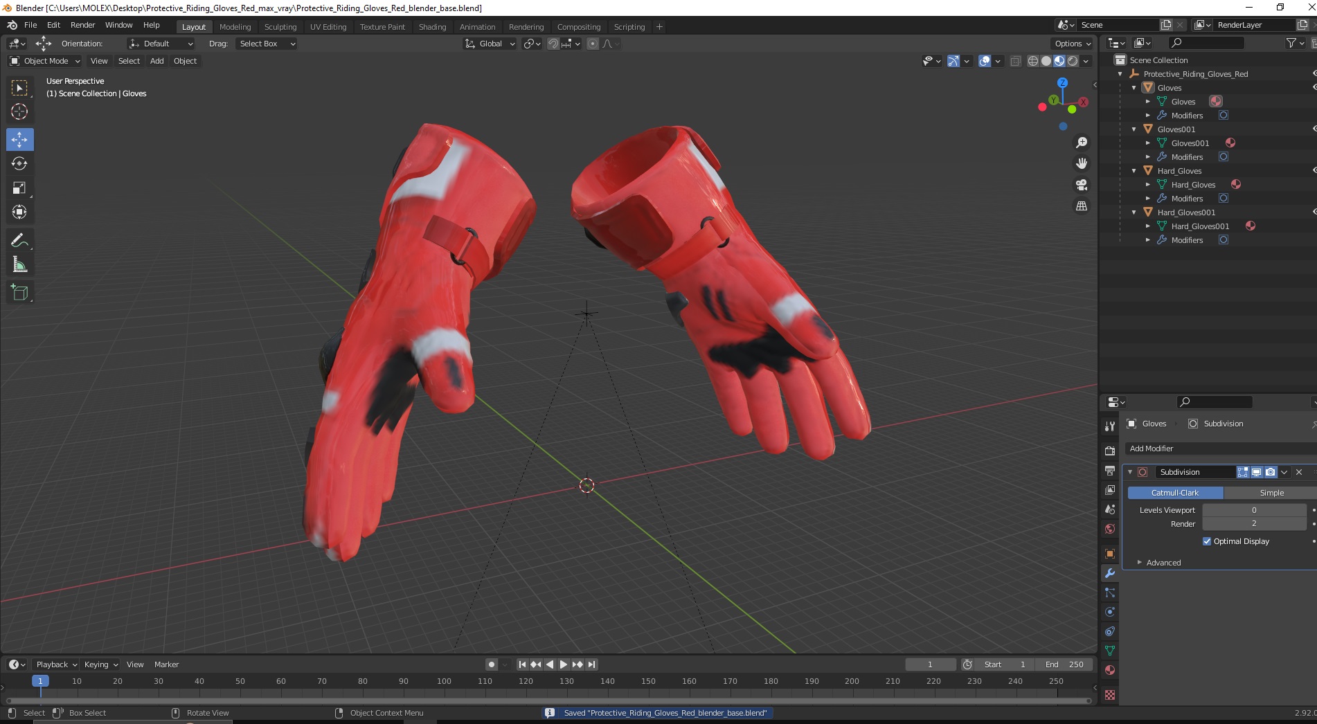 3D Protective Riding Gloves Red model