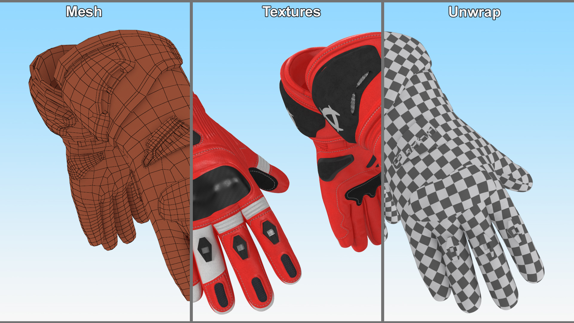 3D Protective Riding Gloves Red model