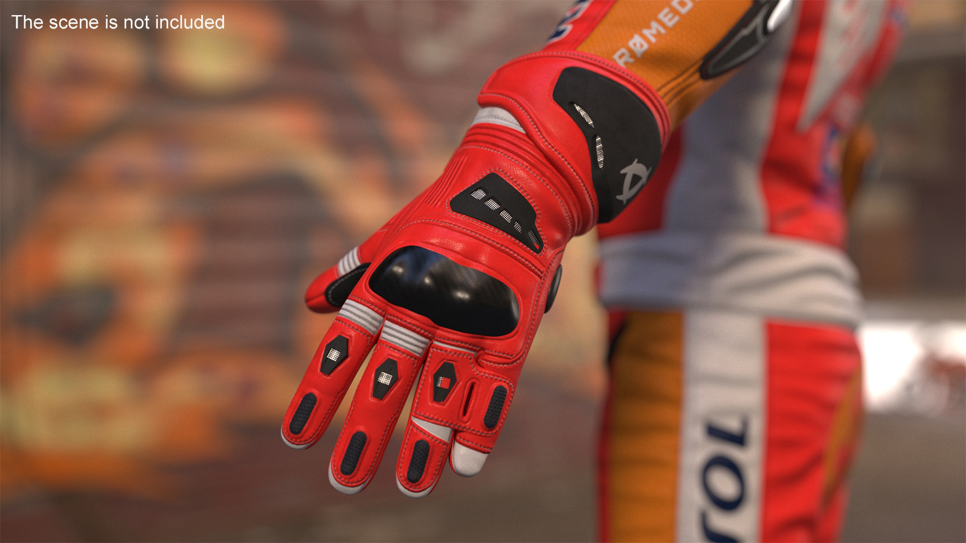 3D Protective Riding Gloves Red model