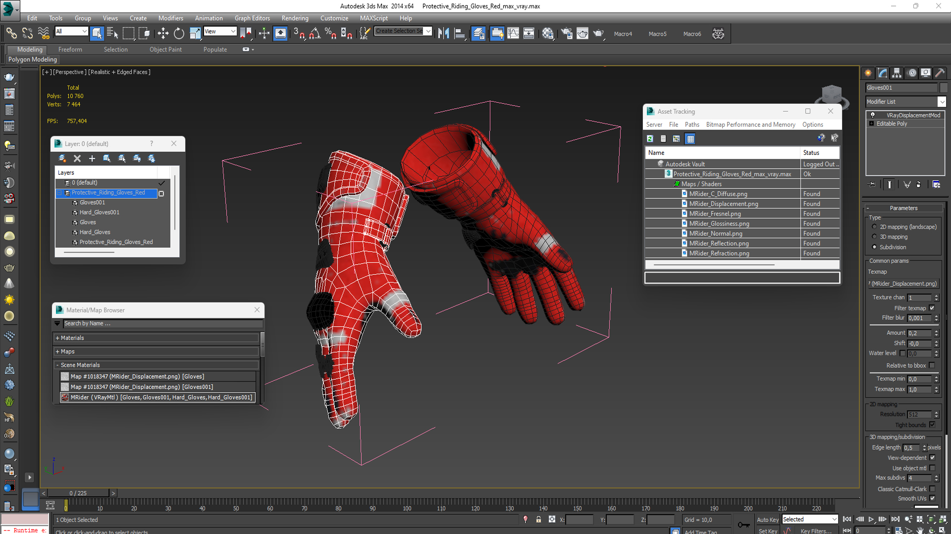 3D Protective Riding Gloves Red model