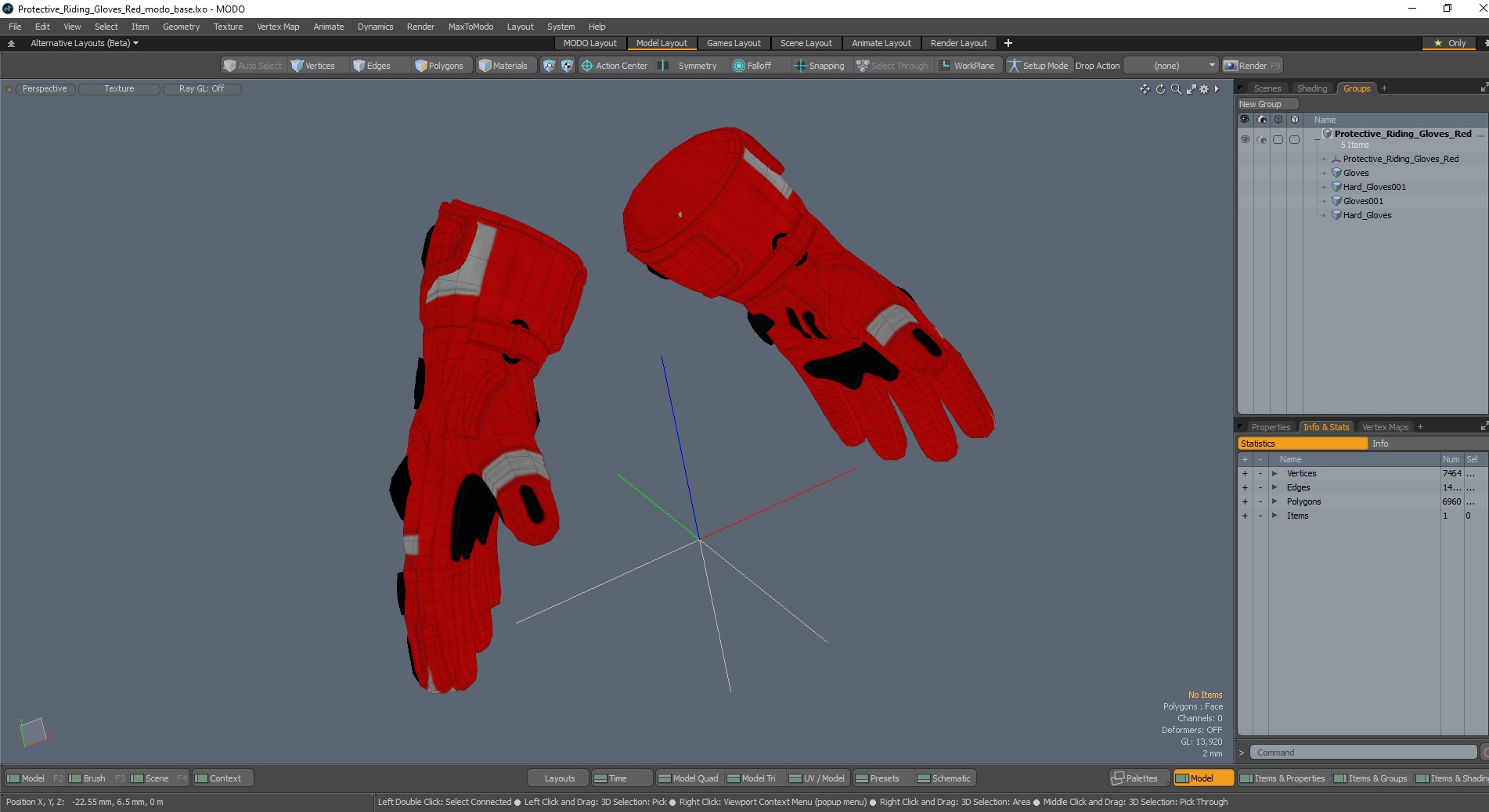 3D Protective Riding Gloves Red model