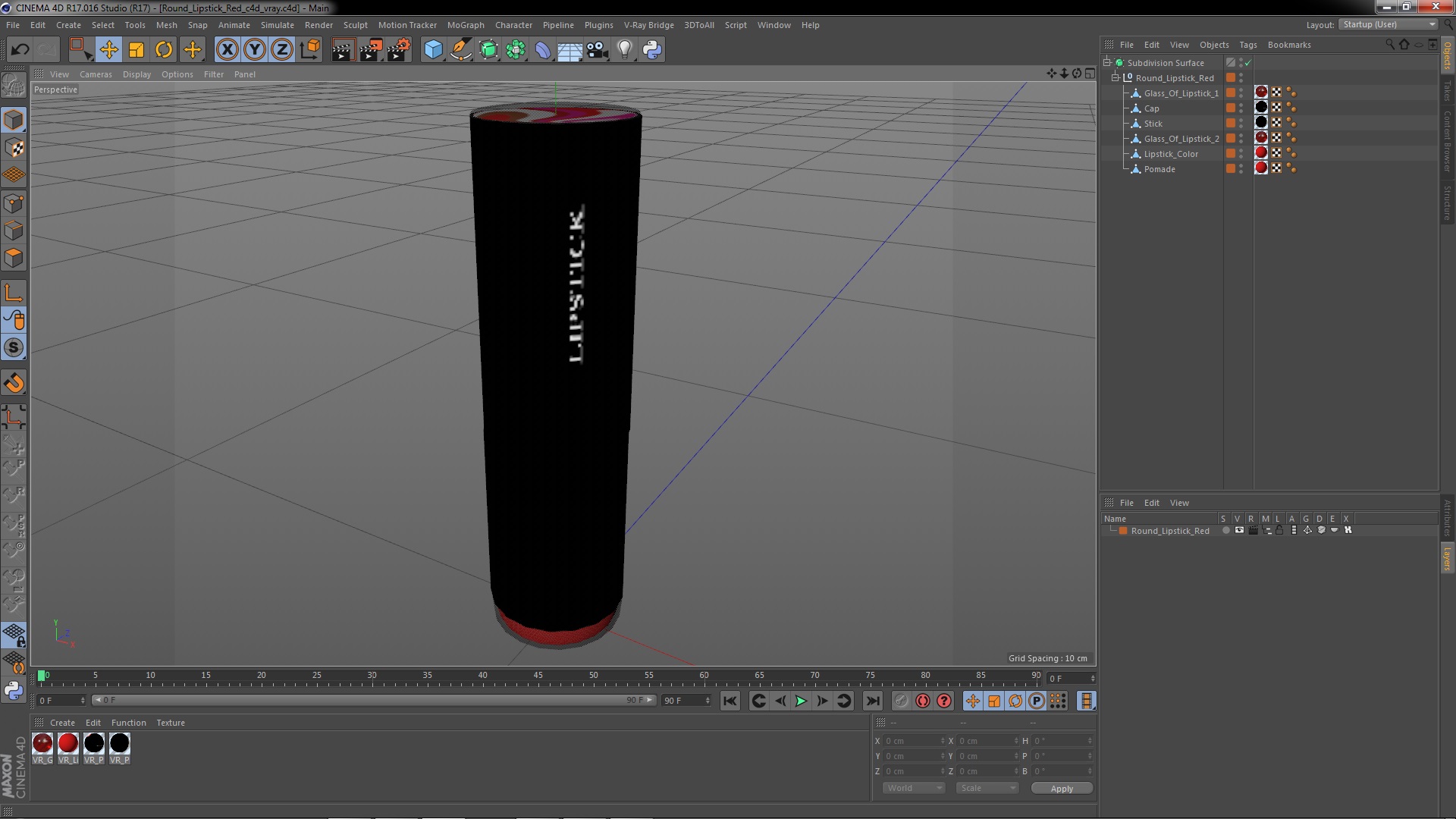 3D Round Lipstick Red model