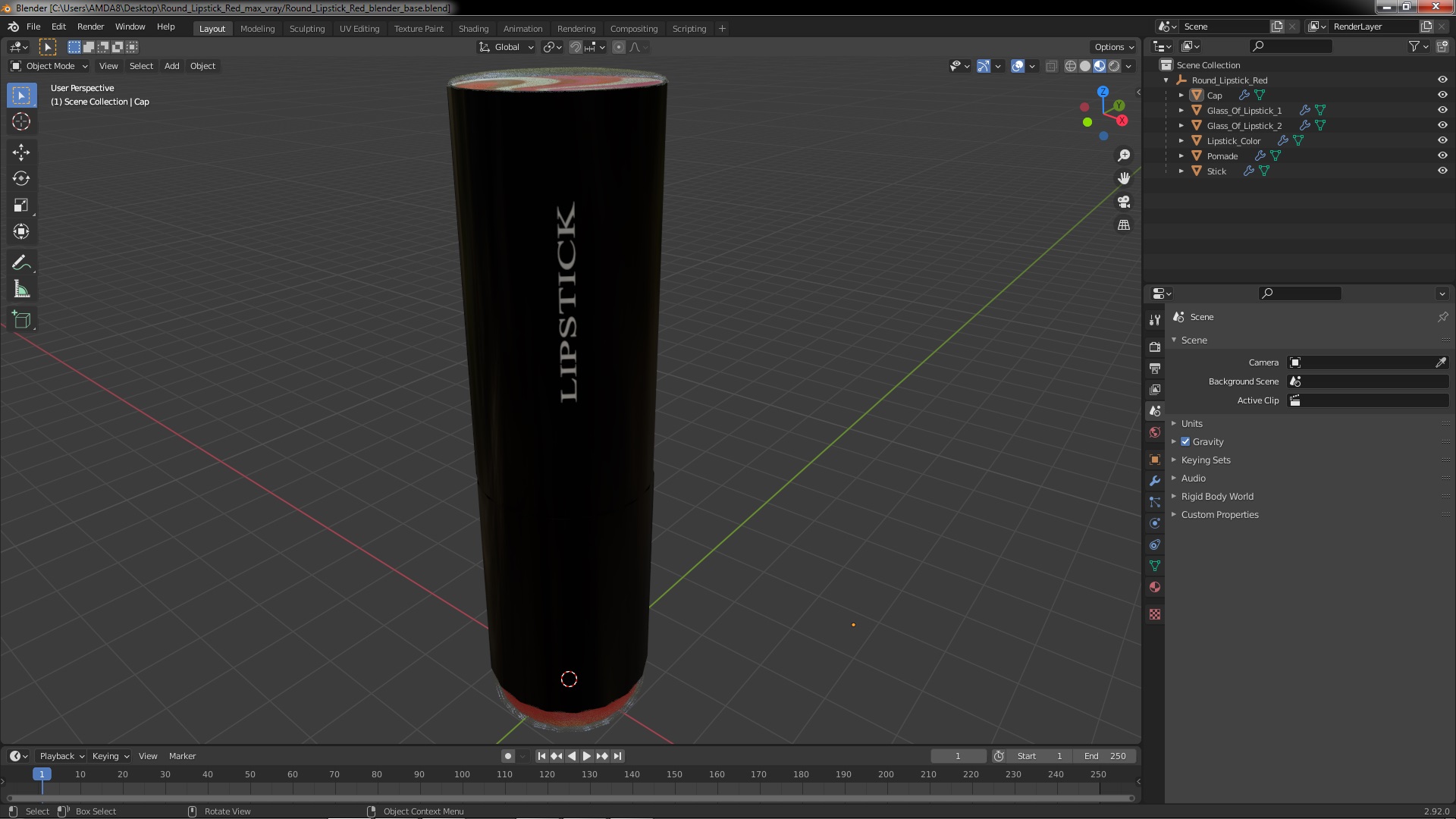 3D Round Lipstick Red model