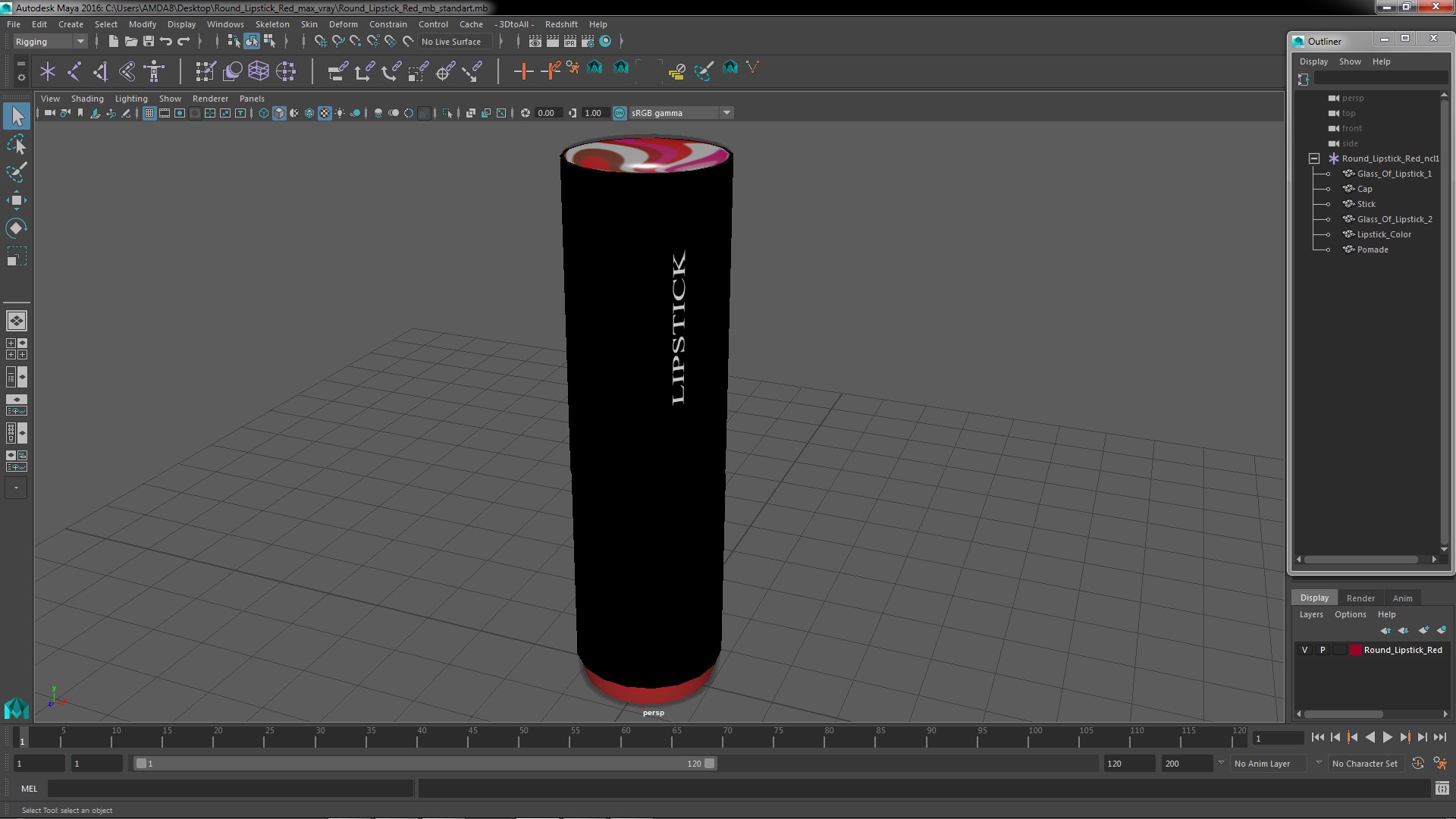 3D Round Lipstick Red model
