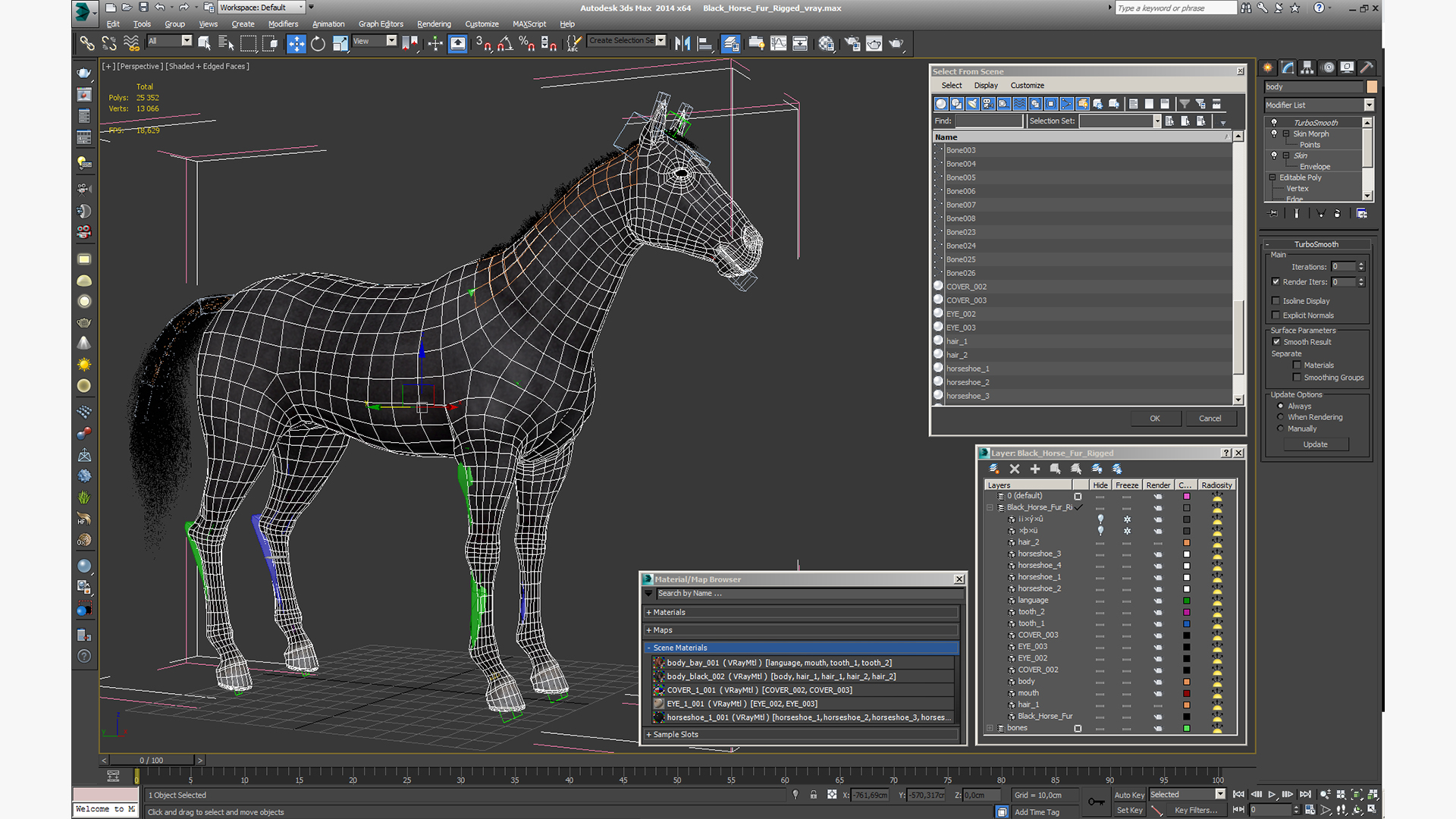 Black Horse Fur Rigged 3D