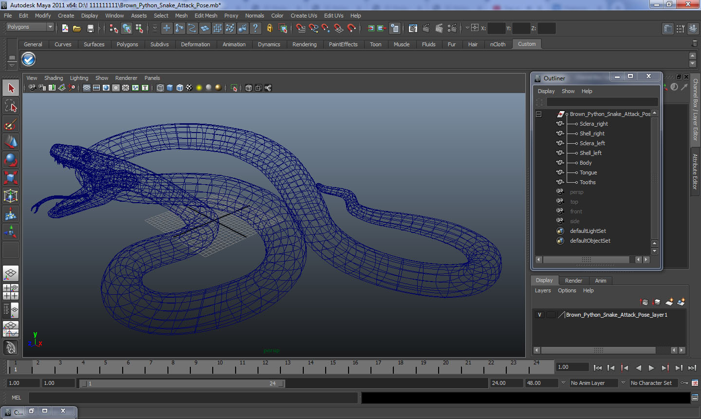 3D Yellow Python Snake Attack Pose