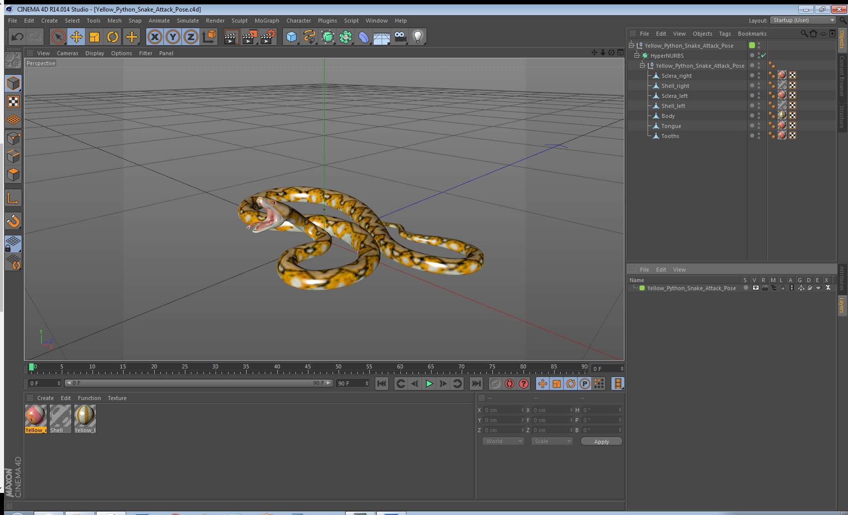 3D Yellow Python Snake Attack Pose