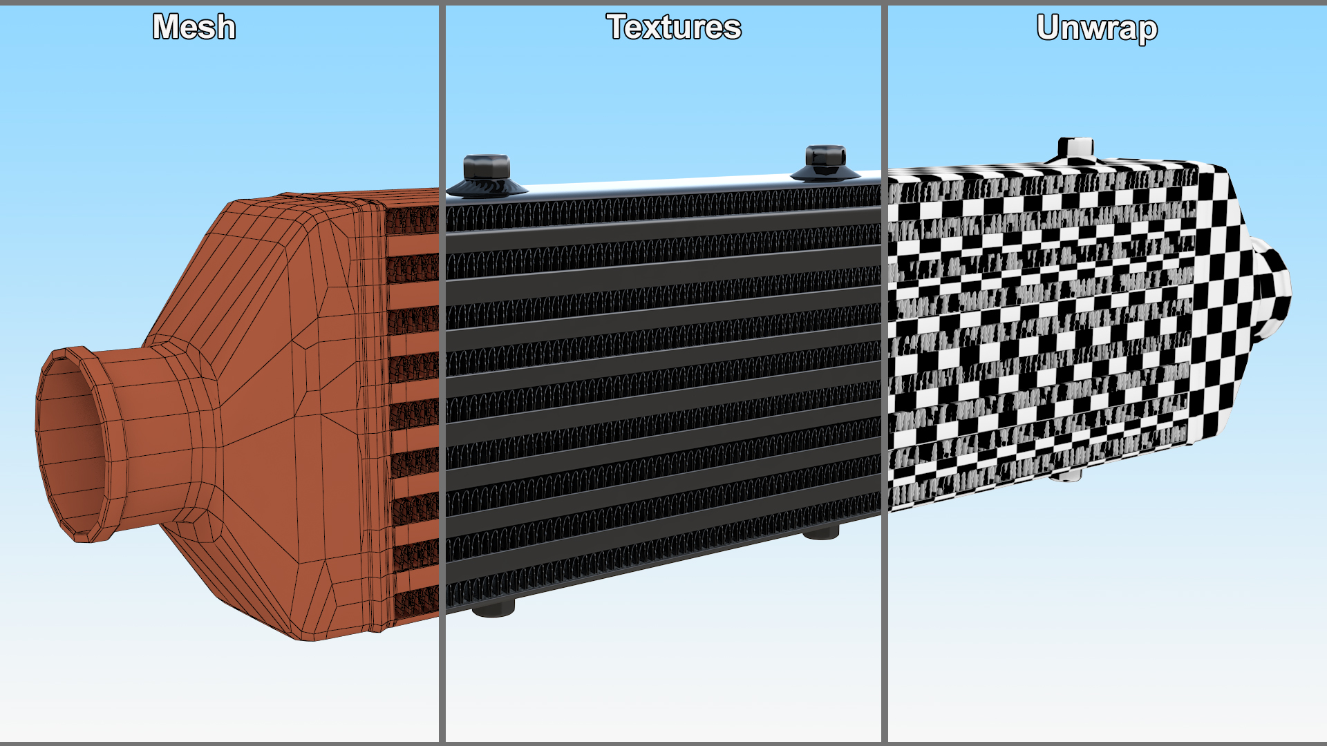 Black Car Intercooler Two Sided Pipes 3D