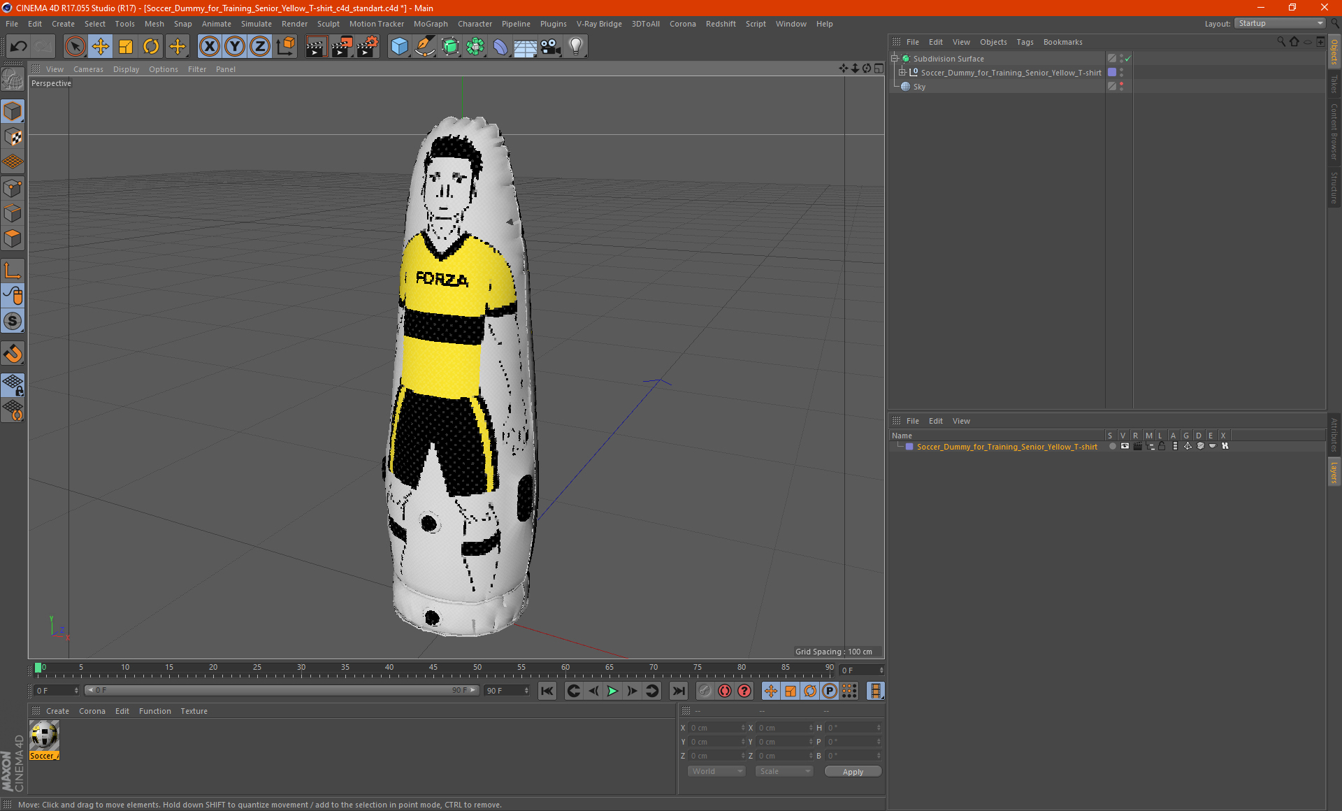 Soccer Dummy for Training Senior Yellow T-shirt 3D