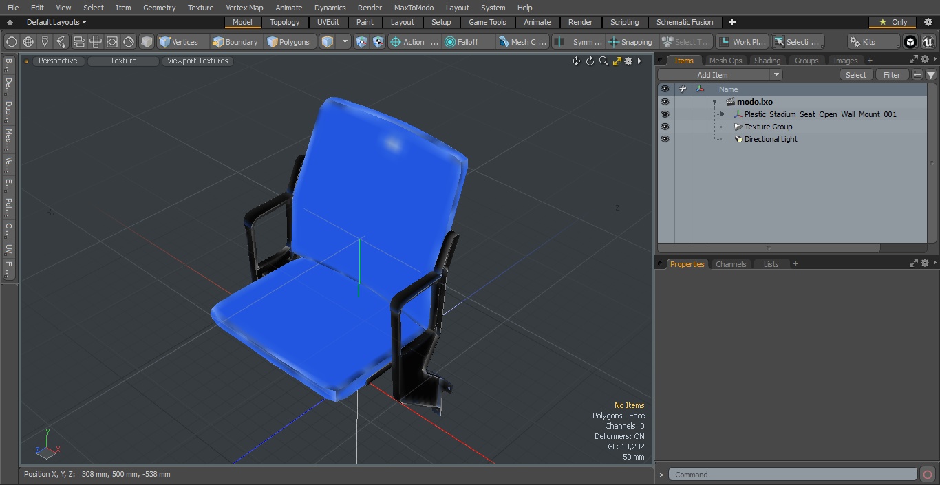 3D Plastic Stadium Seat Open Wall Mount
