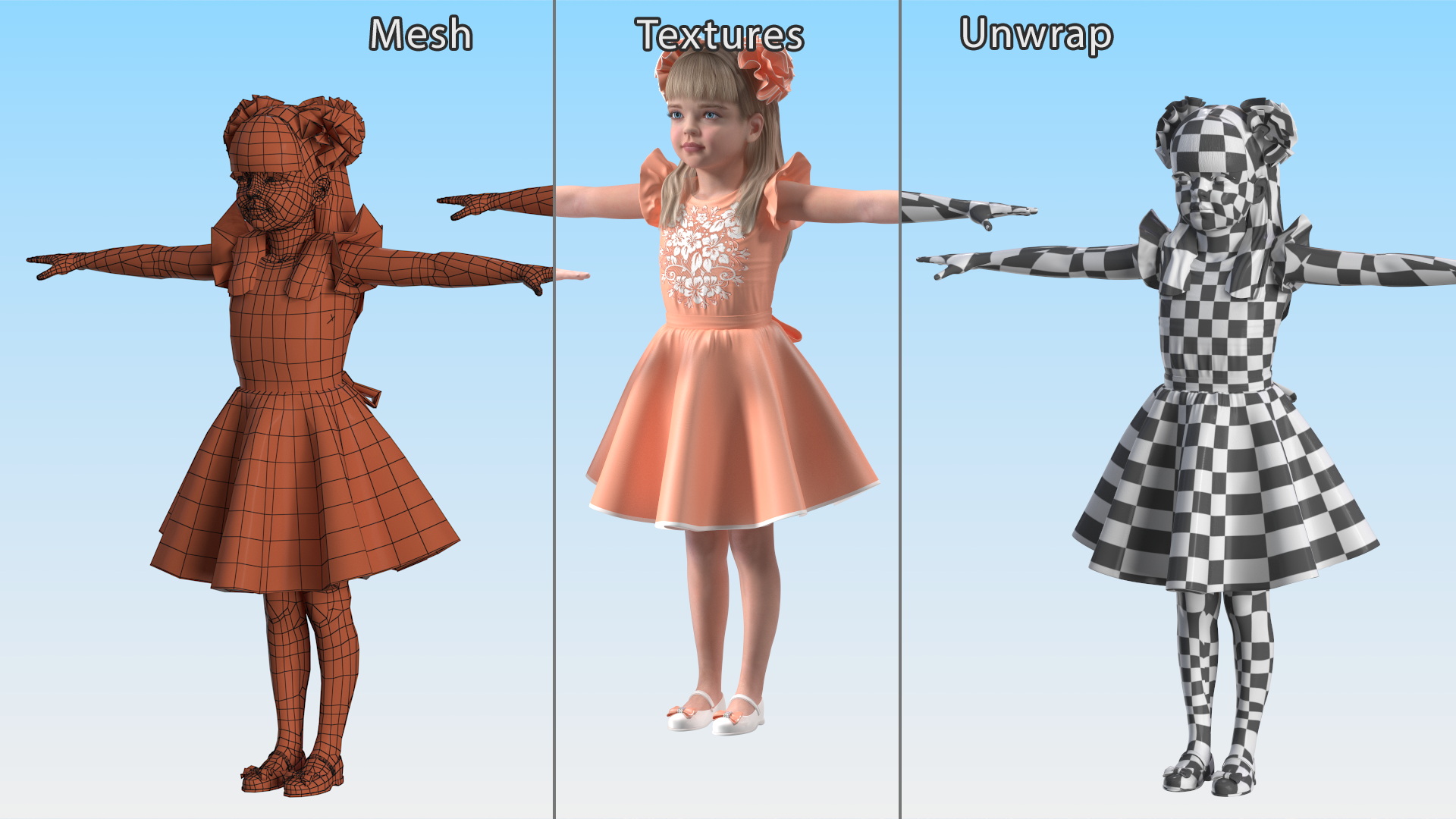 Little Girl Beautiful Dress T-Pose 3D model