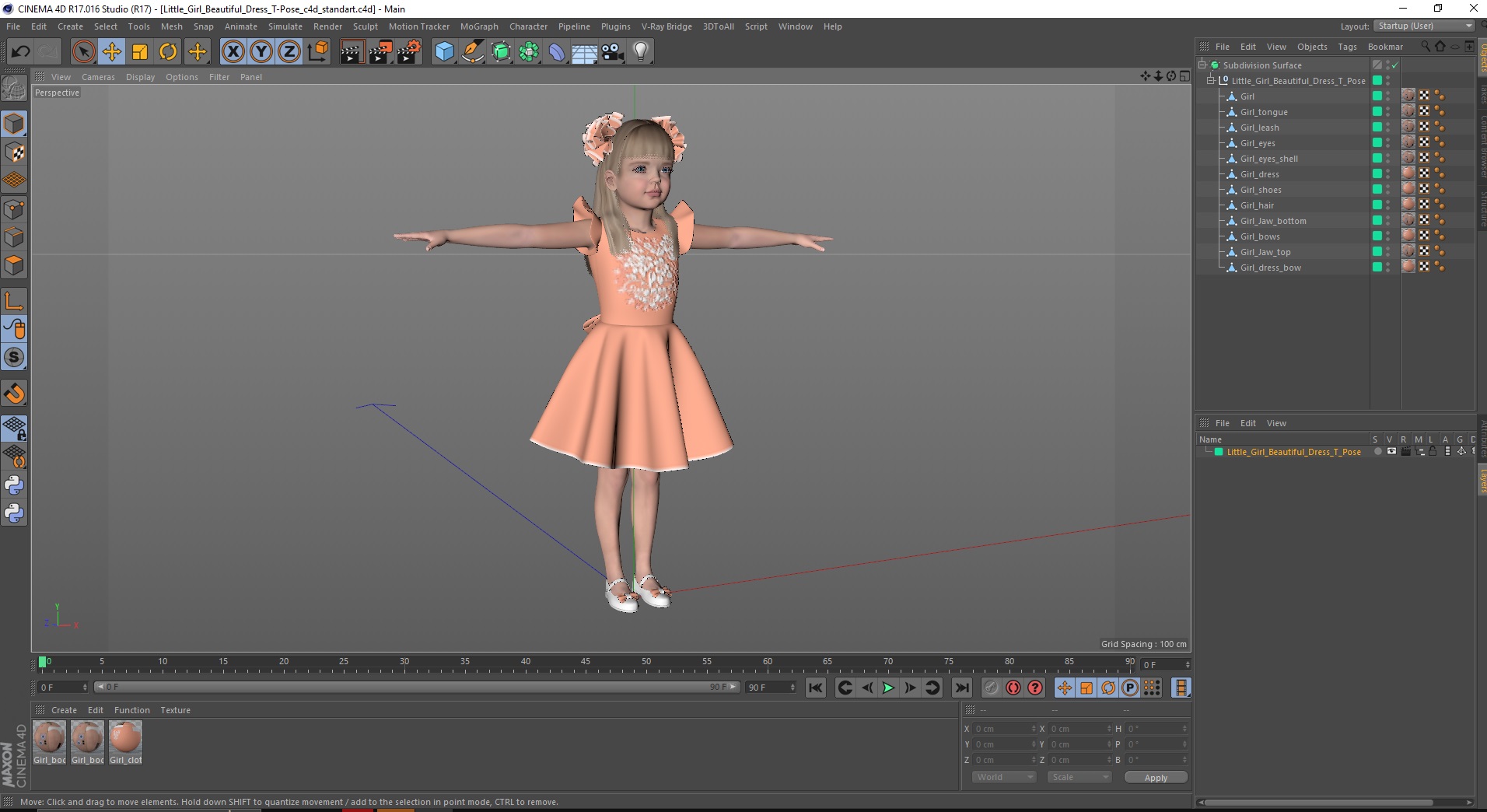 Little Girl Beautiful Dress T-Pose 3D model