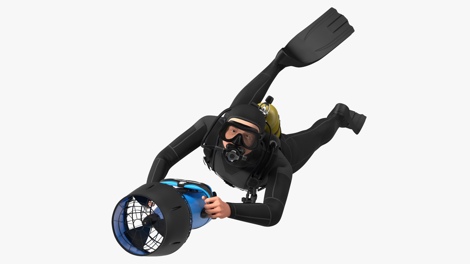Diver with Sea Scooter Propulsion Vehicle Rigged for Modo 3D