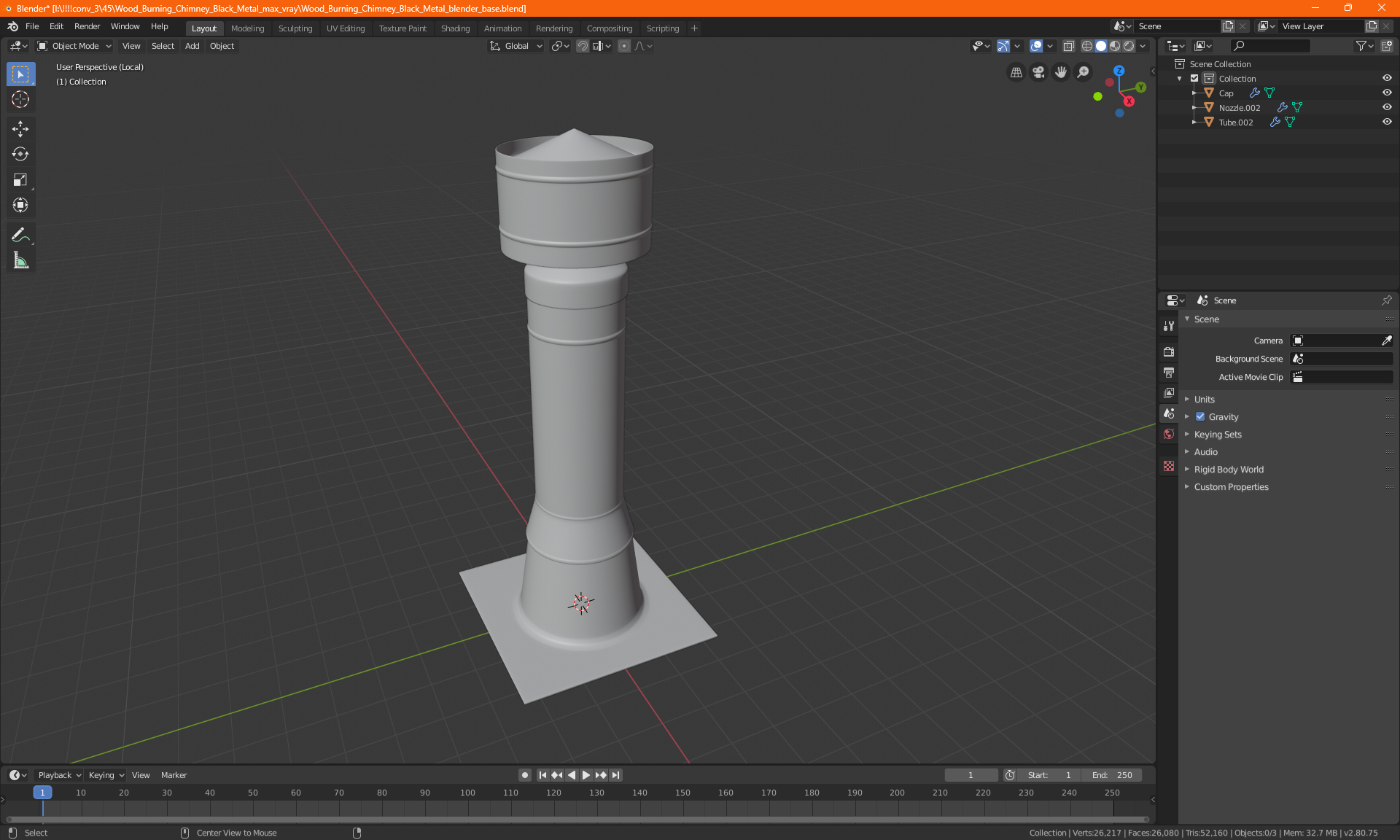 Wood Burning Chimney Black Metal 3D